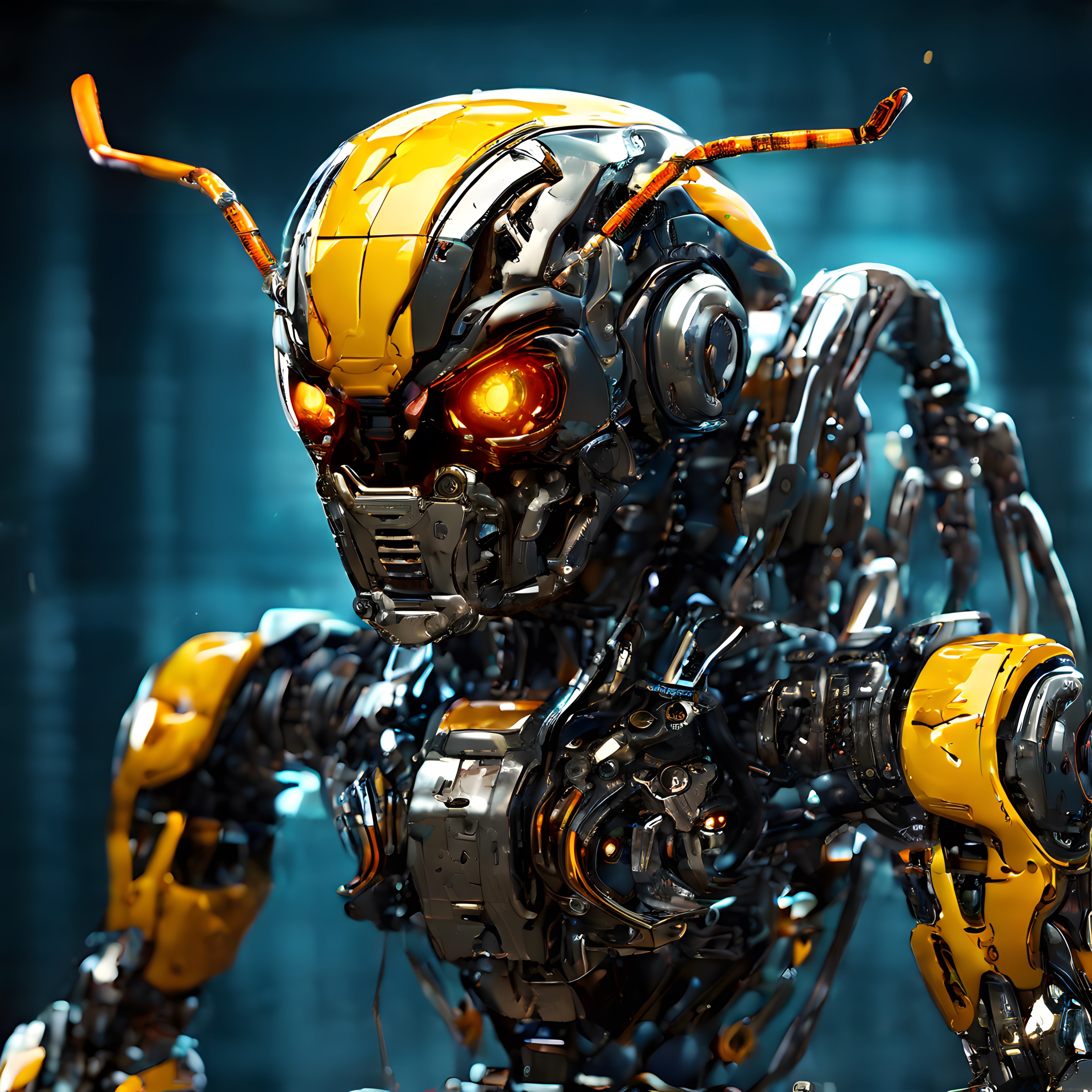 Parlayan Gözleri ve Sarı Kaplamasıyla Geleceğin Biyo-mekanik Robot Tasarımı