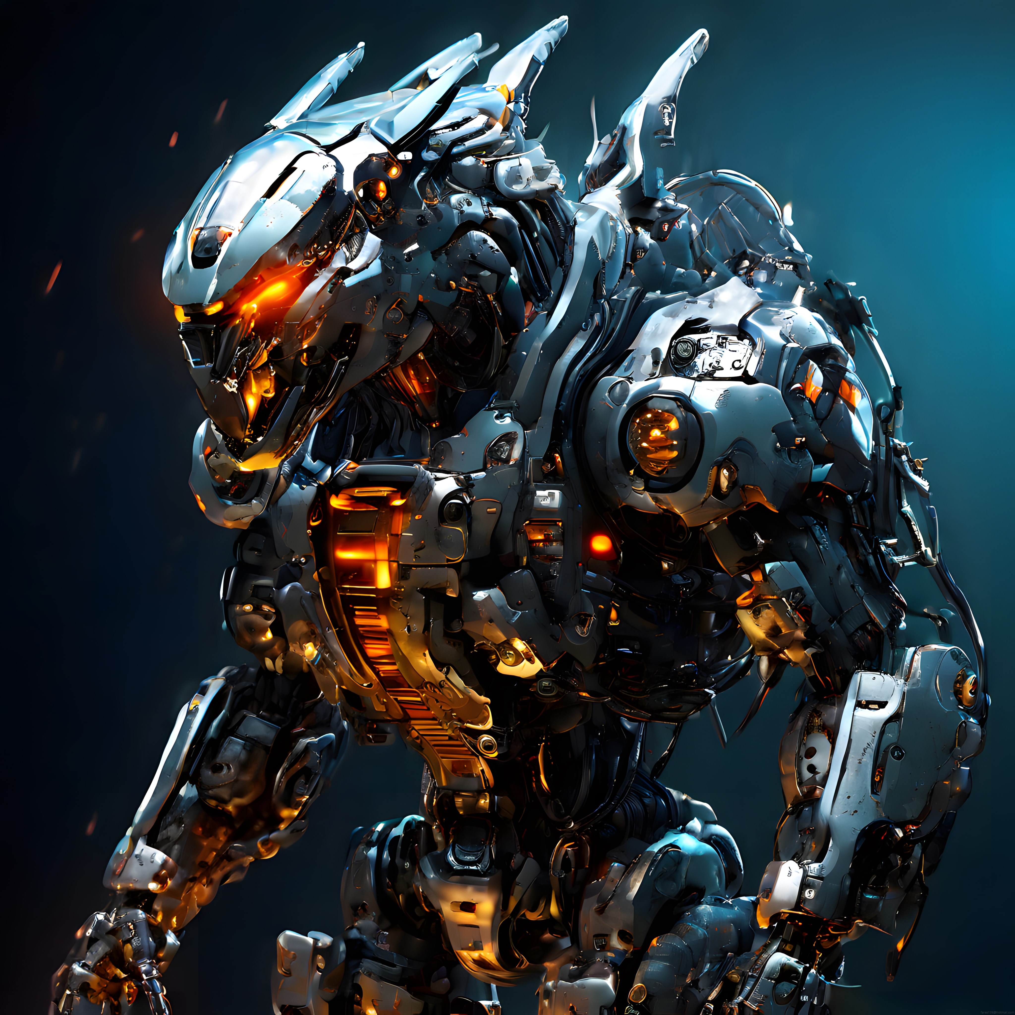 Parlayan Gözleriyle Geleceğin Korkutucu Dev Mecha Robot Zırhlı Portresi
