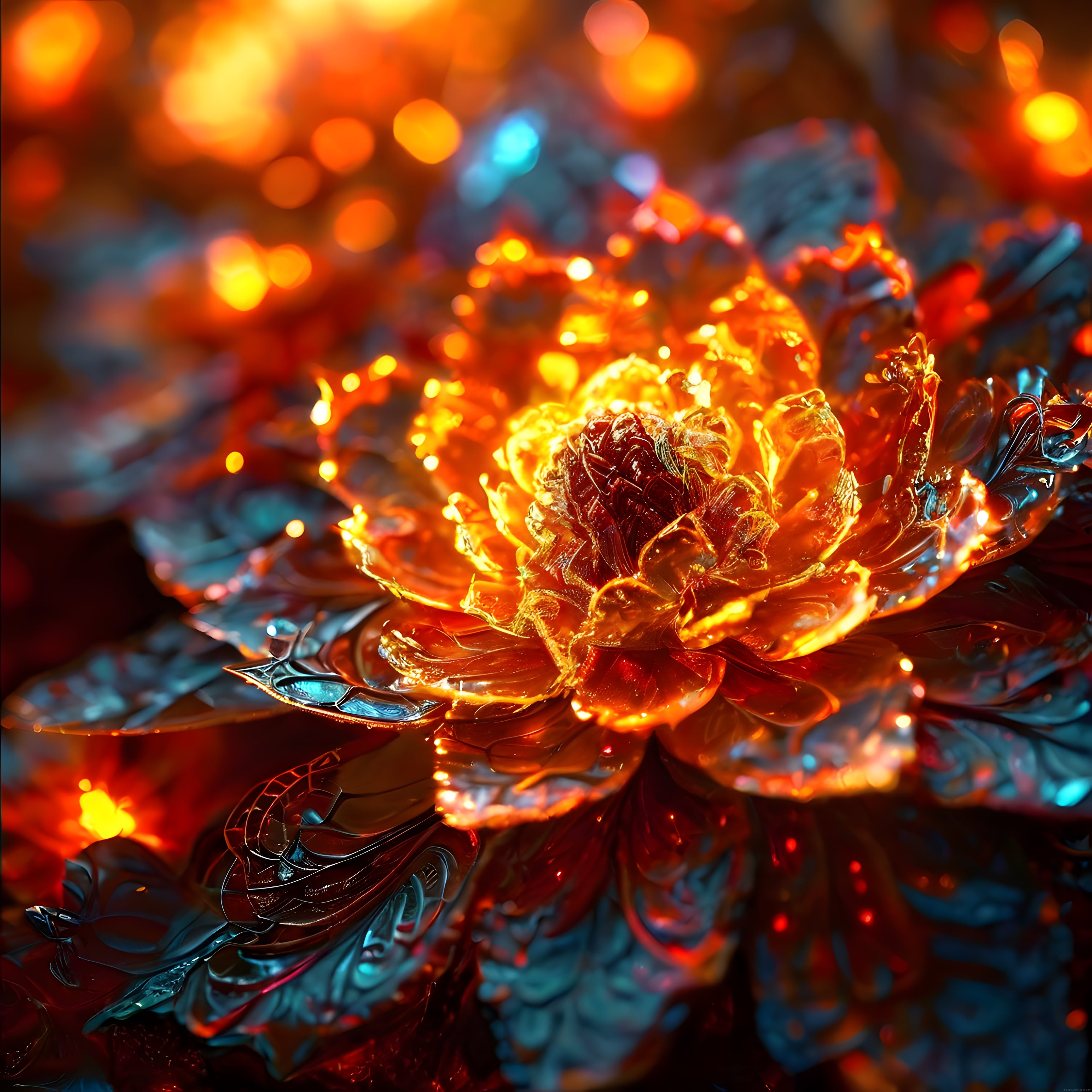 Parlayan Kristal Lotus: Dijital Sanatta Işık ve Renklerin Büyüleyici Dansı