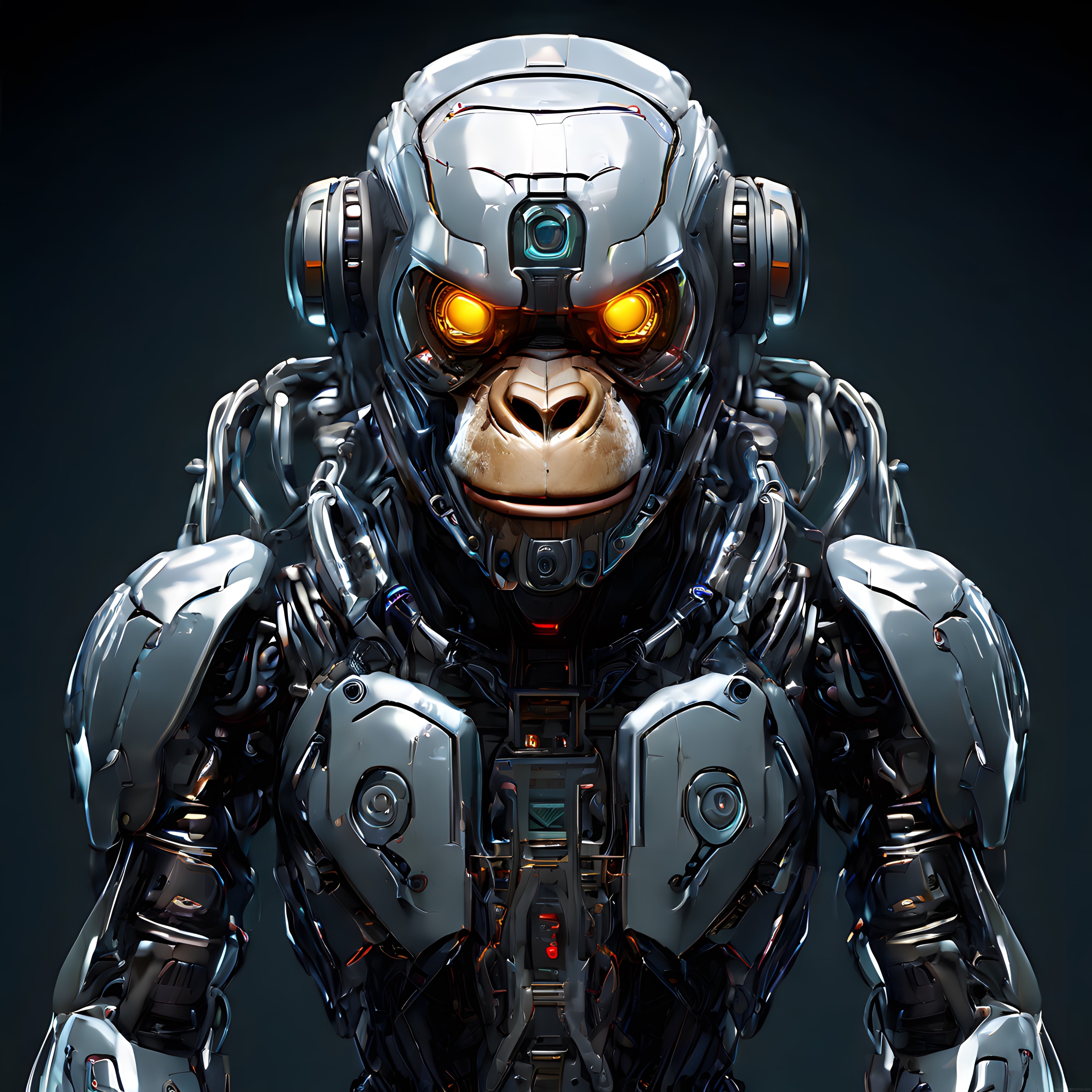 Parlayan Turuncu Gözleriyle Cyborg Goril Mekanik Zırh ve Gelecek Teknolojisi