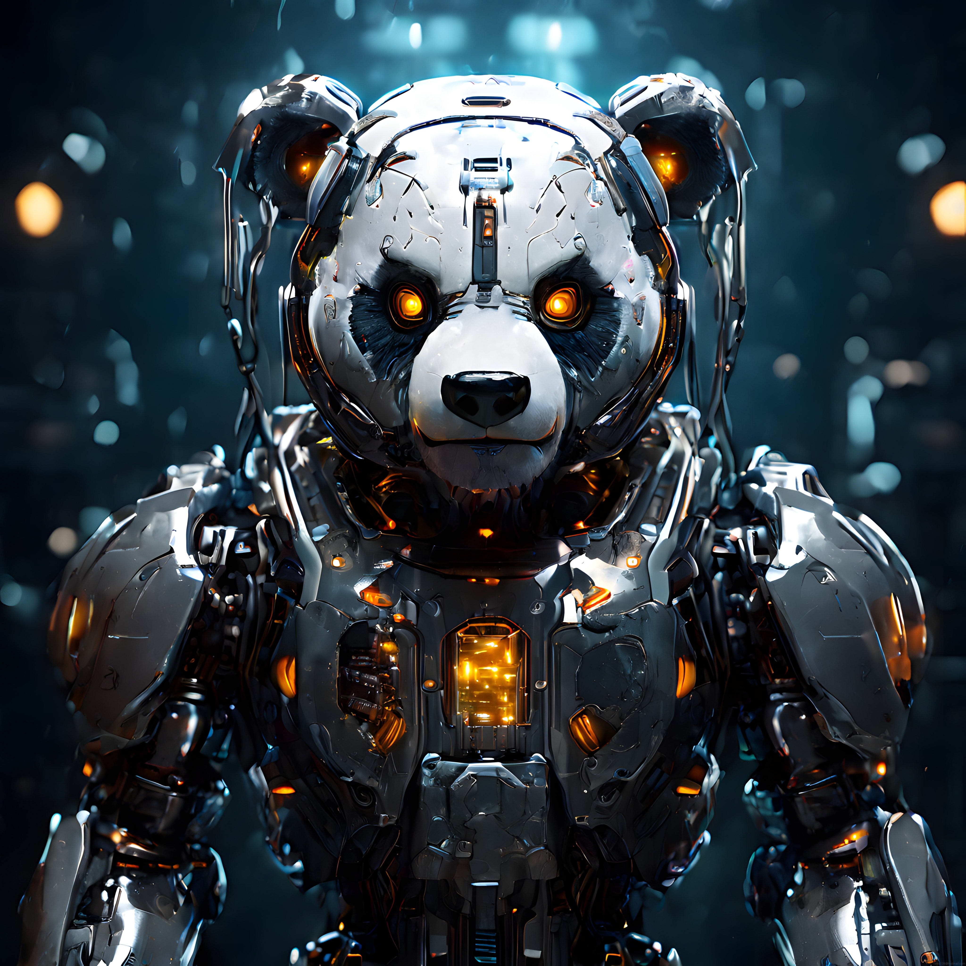 Parlayan Turuncu Gözleriyle Geleceğin Çelik Zırhlı Robot Pandası