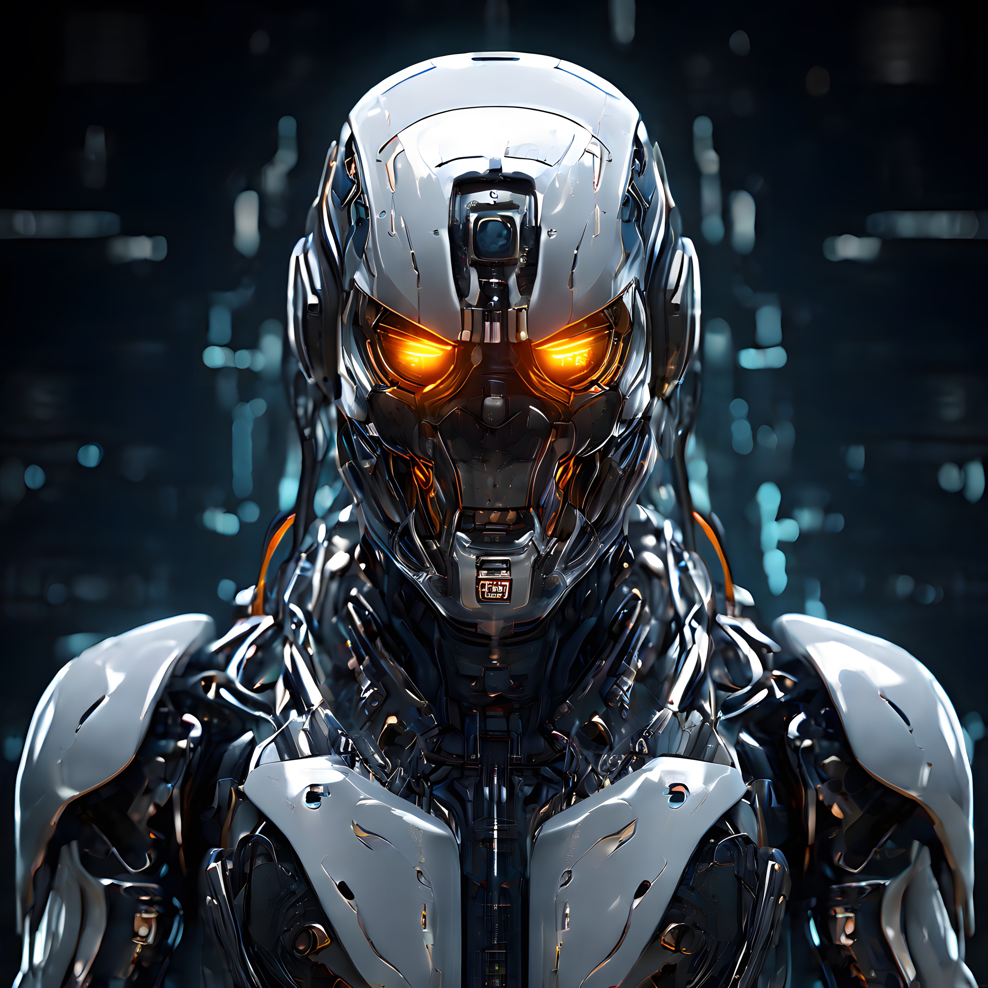 Parlayan Turuncu Gözleriyle Geleceğin İnsansı Robot Portresi