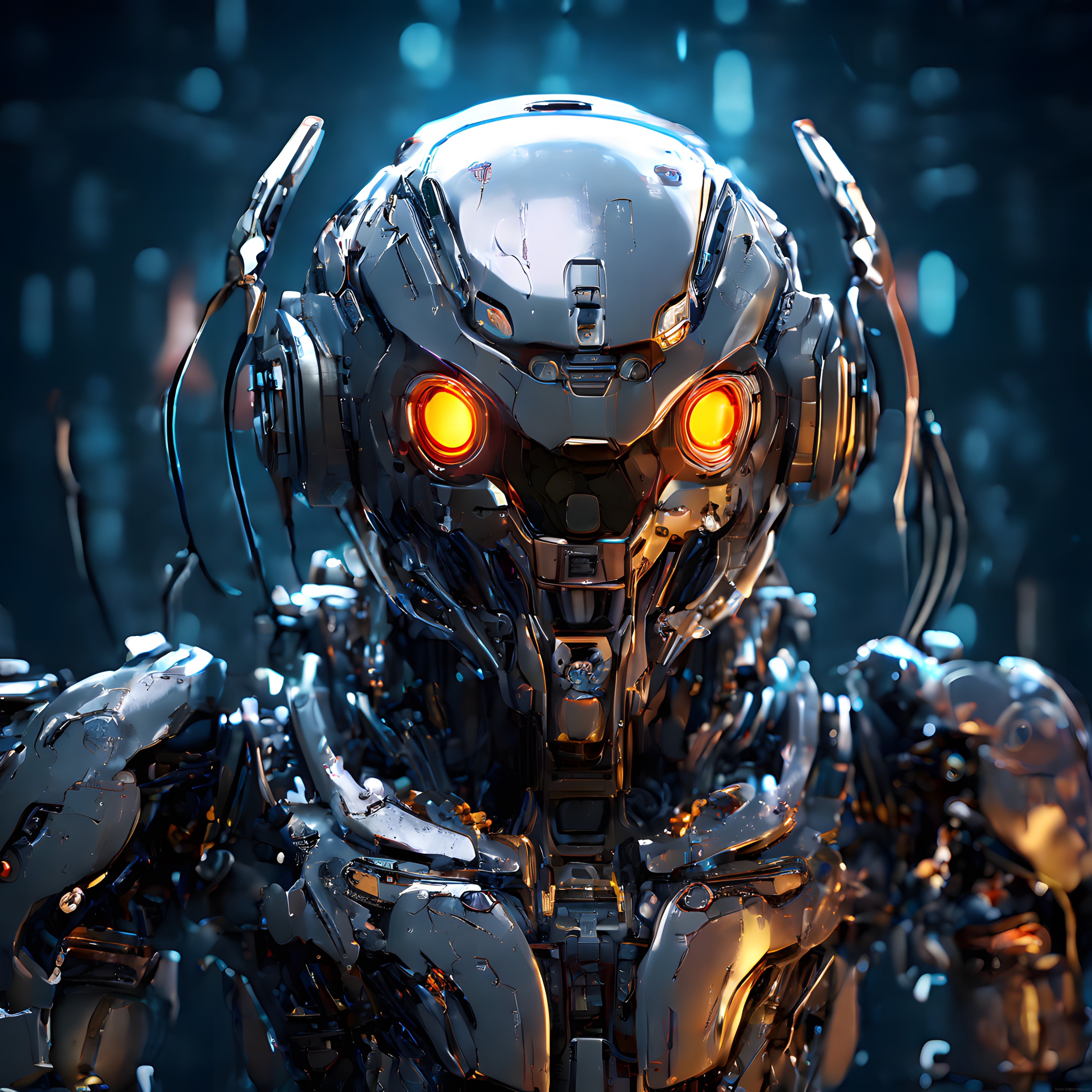 Parlayan Turuncu Gözleriyle Geleceğin Korkunç Cyborg Robotu ve Detayları