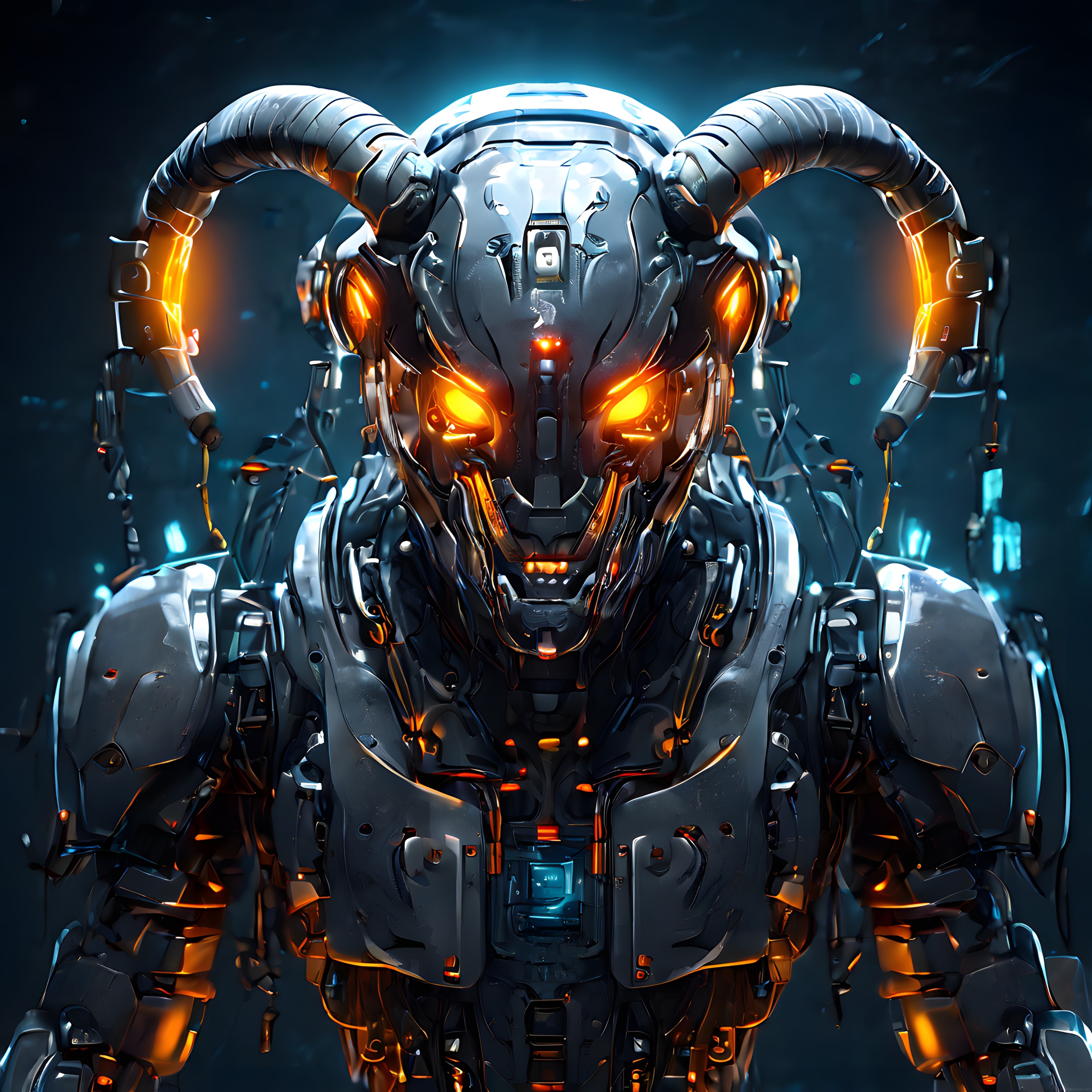 Parlayan Turuncu Gözleriyle Geleceğin Korkutucu Robotik Mecha Savaşçısı