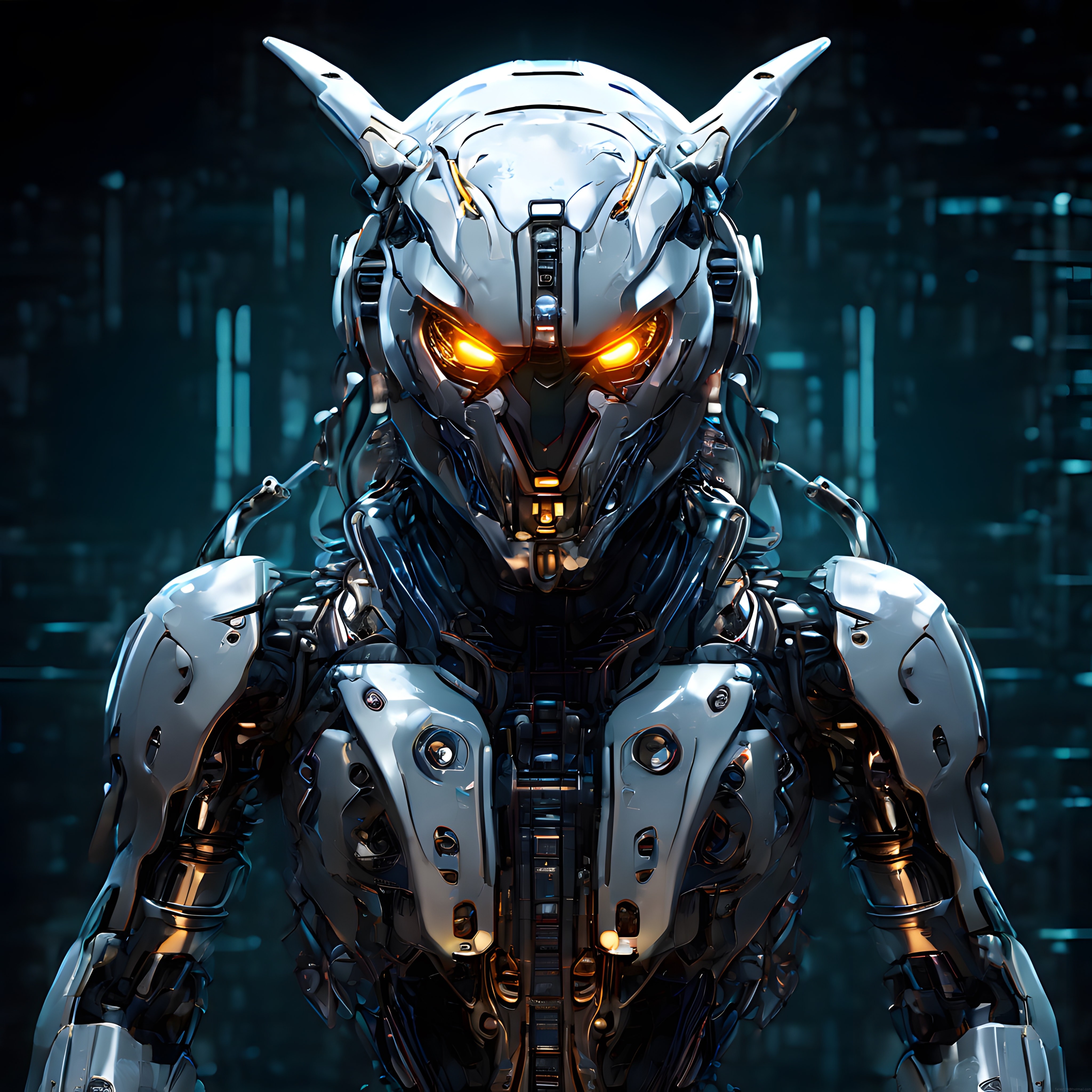 Parlayan Turuncu Gözleriyle Geleceğin Teknolojik Baykuş Robotu Portresi