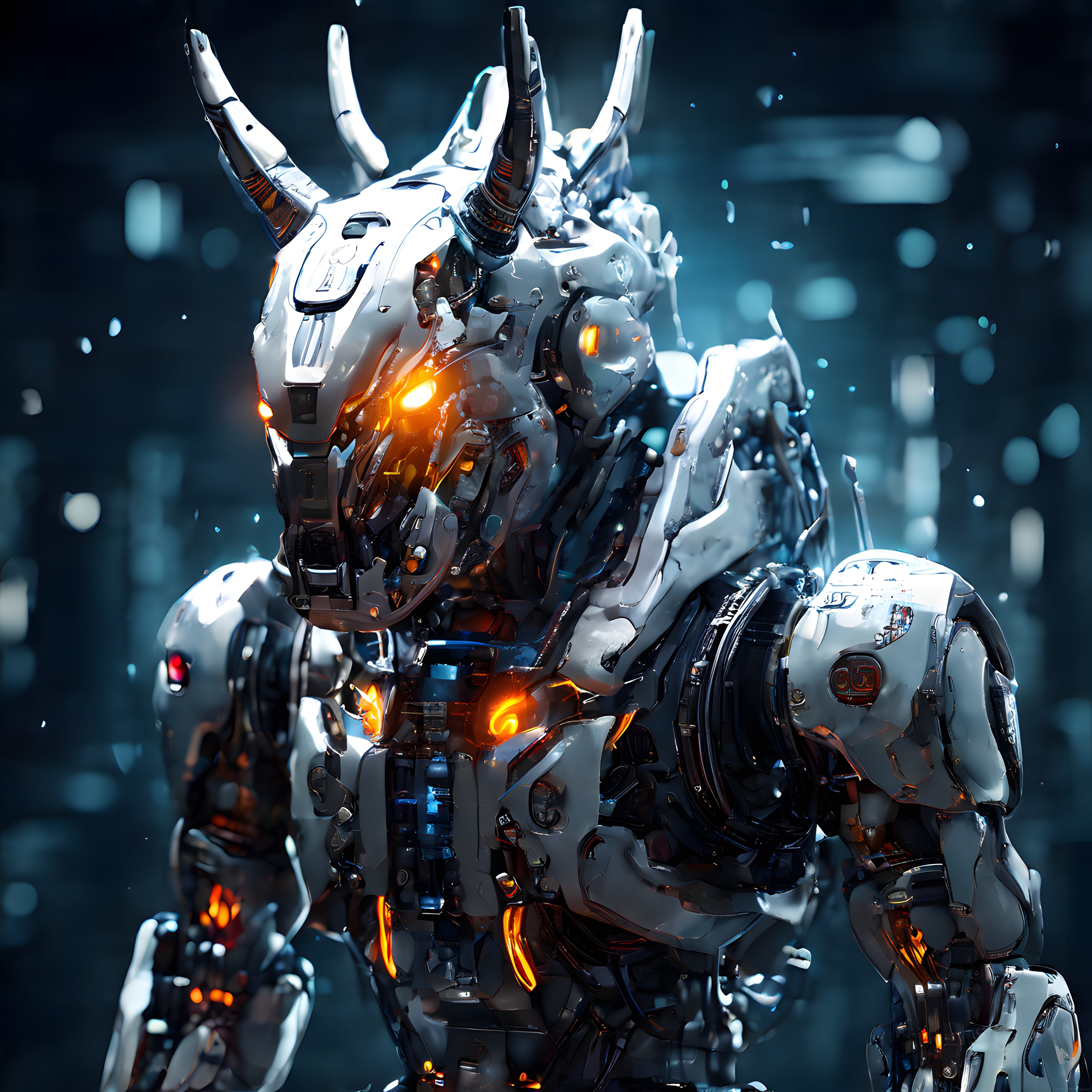 parlayan turuncu gözleriyle gelecekçi beyaz zırhlı mecha robot portresi