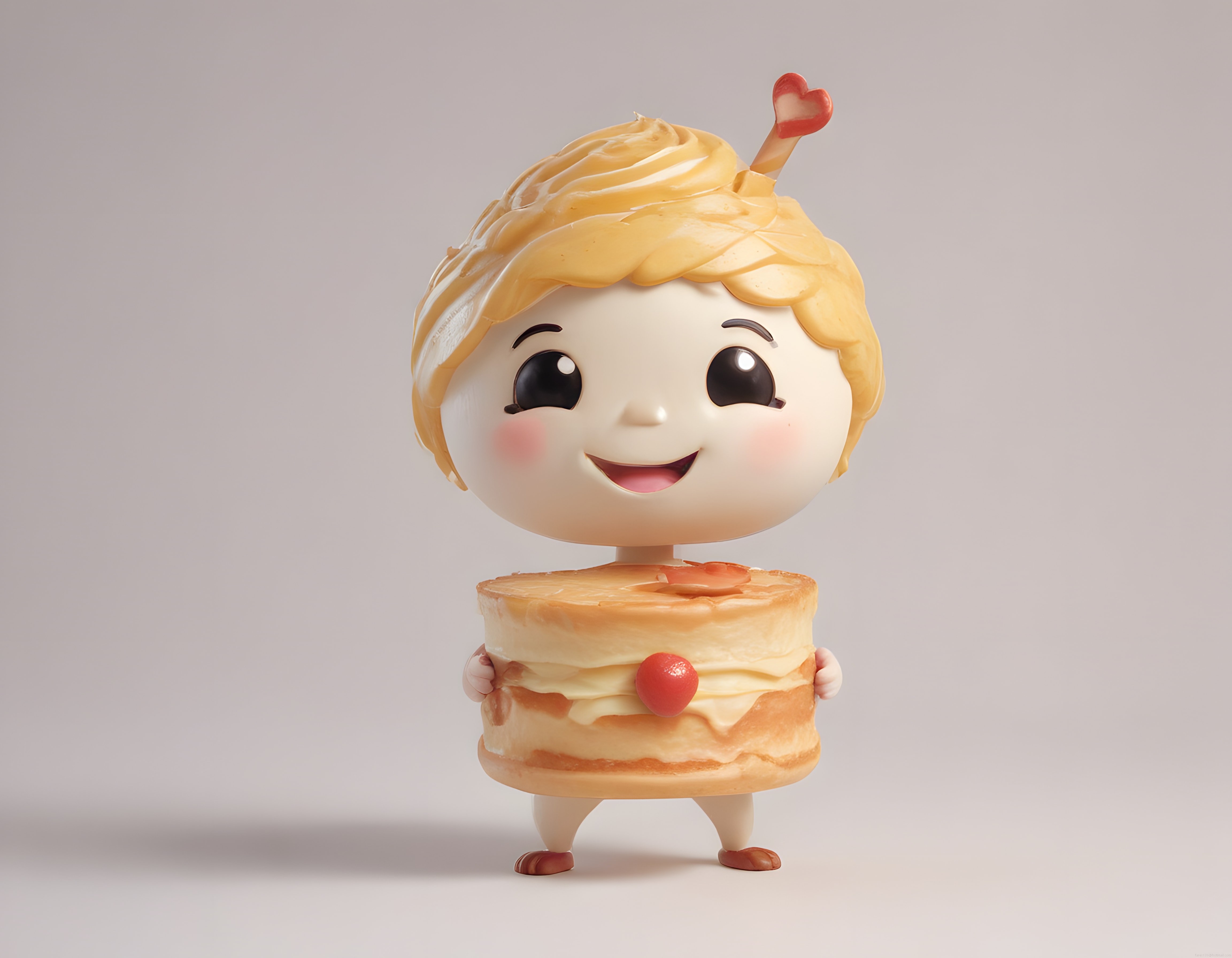 Pasta temalı sevimli 3D animasyon karakteri ve kremalı tatlı figürü