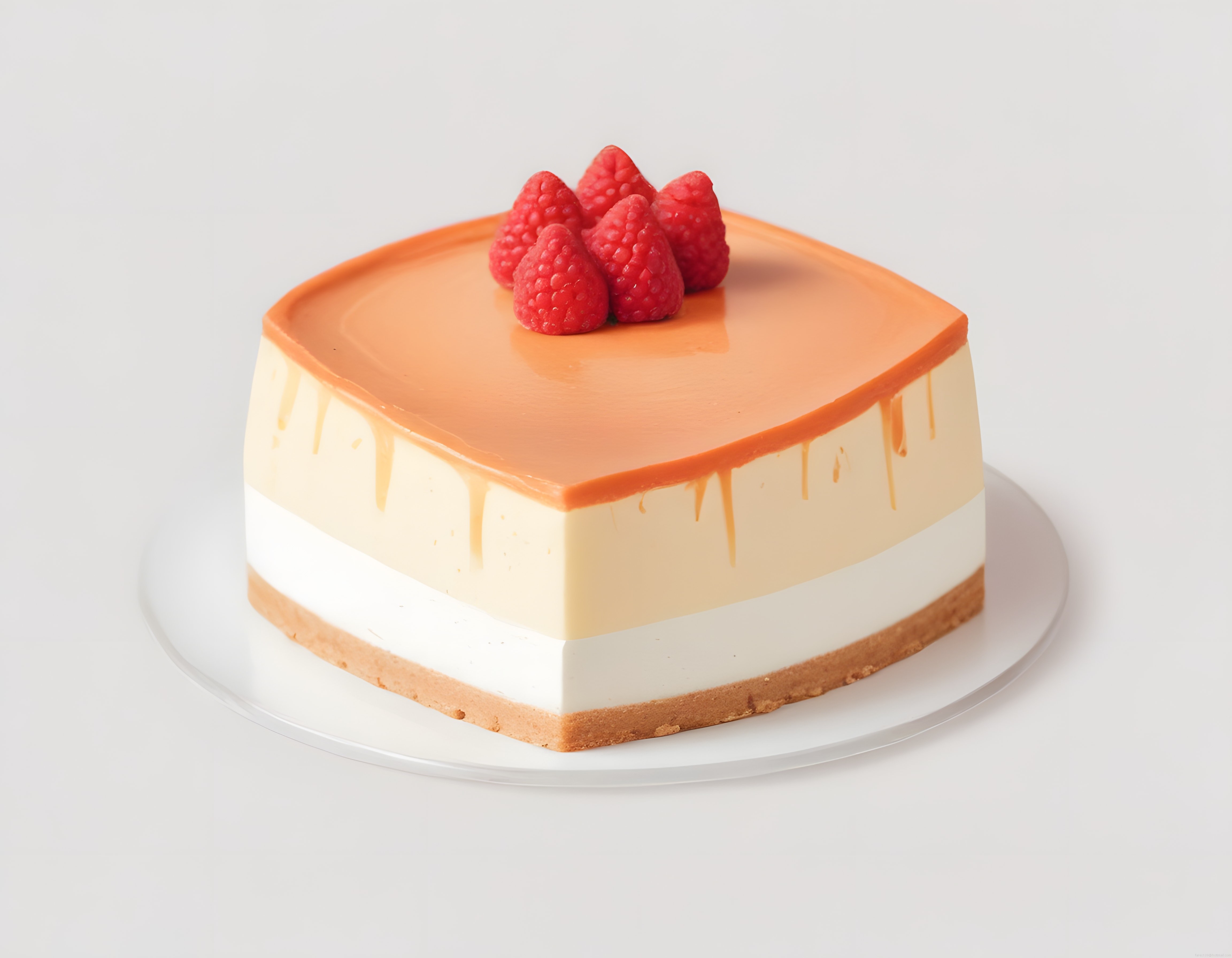 Pastane Lezzetinde Karamel Kaplamalı Frambuazlı Katmanlı Cheesecake Görseli