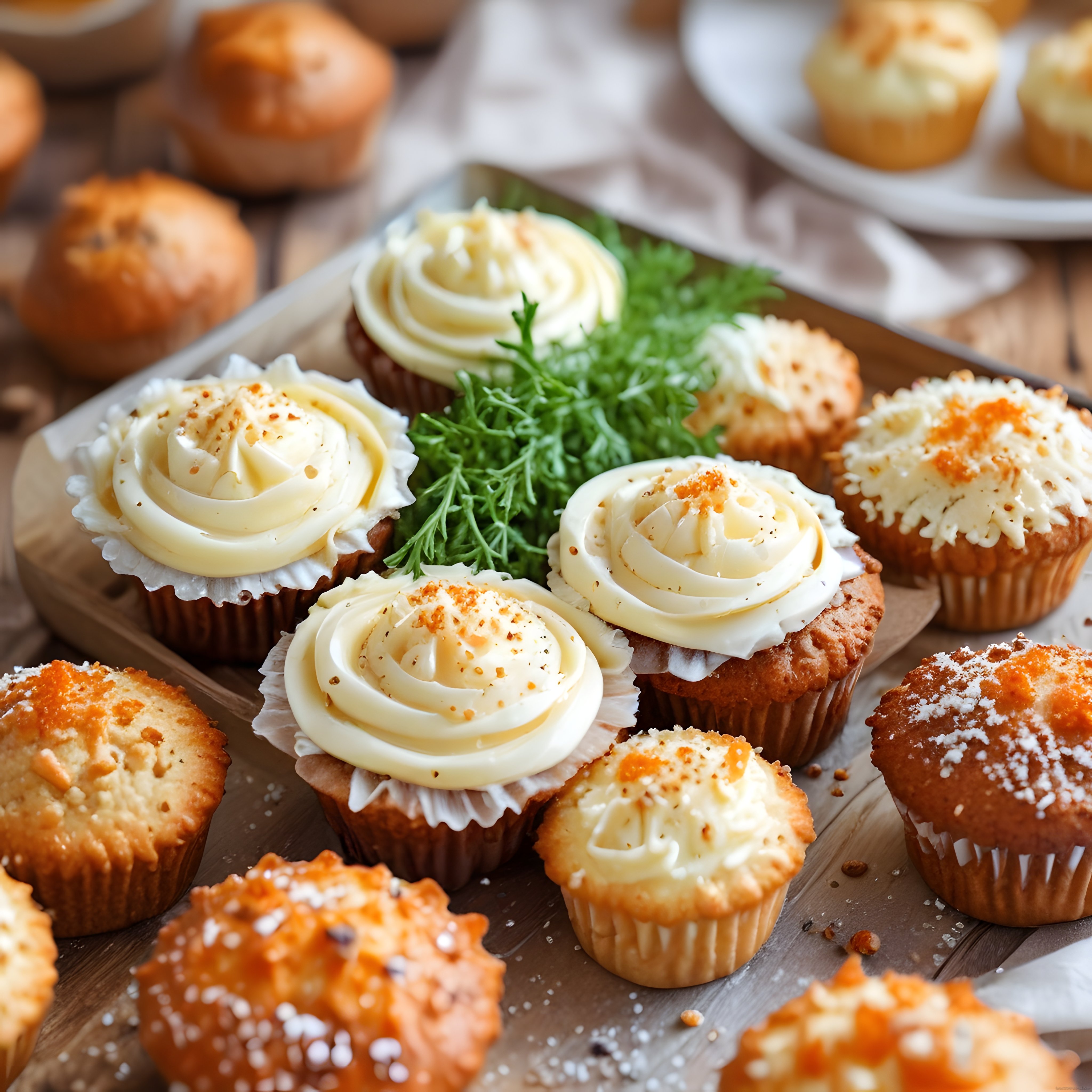 Pastane Usulü Krema Süslü Kapkekler ve Taze Fırınlanmış Muffinler