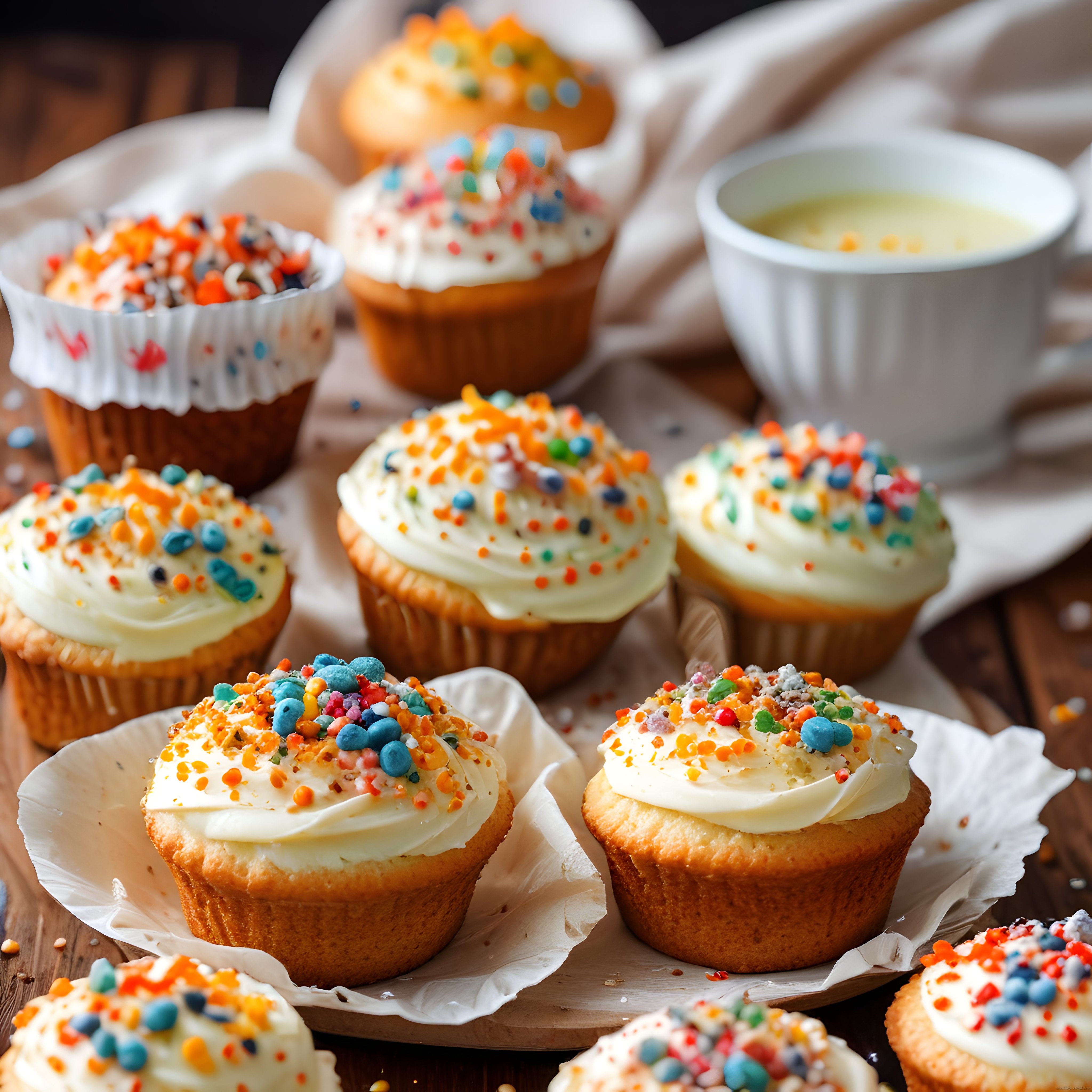 Pastane Usulü Renkli Süslü Cupcake'ler: Krema ve Şekerlemeli Ev Lezzeti
