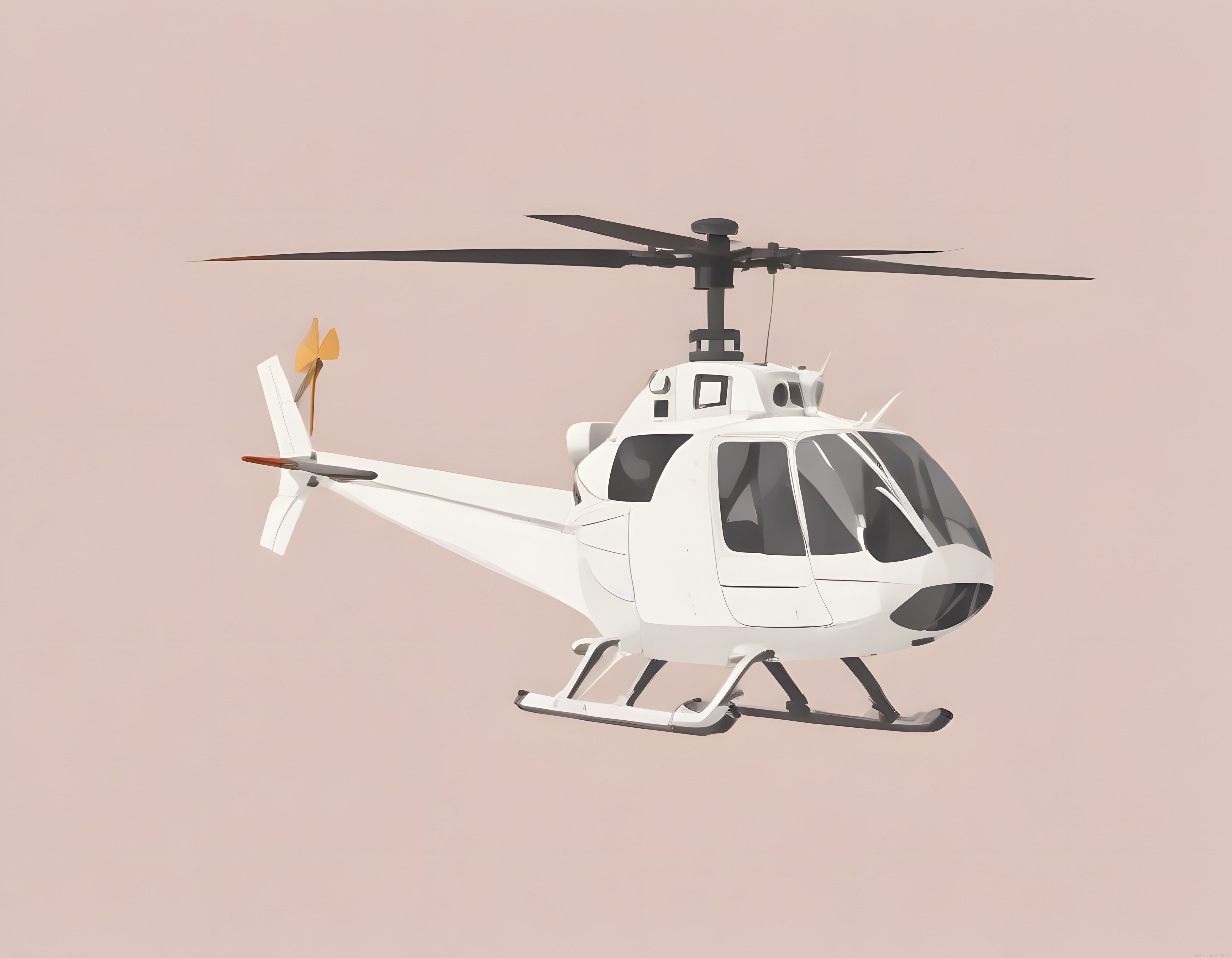 Pastel arka plan üzerinde duran beyaz helikopterin 3D render görseli