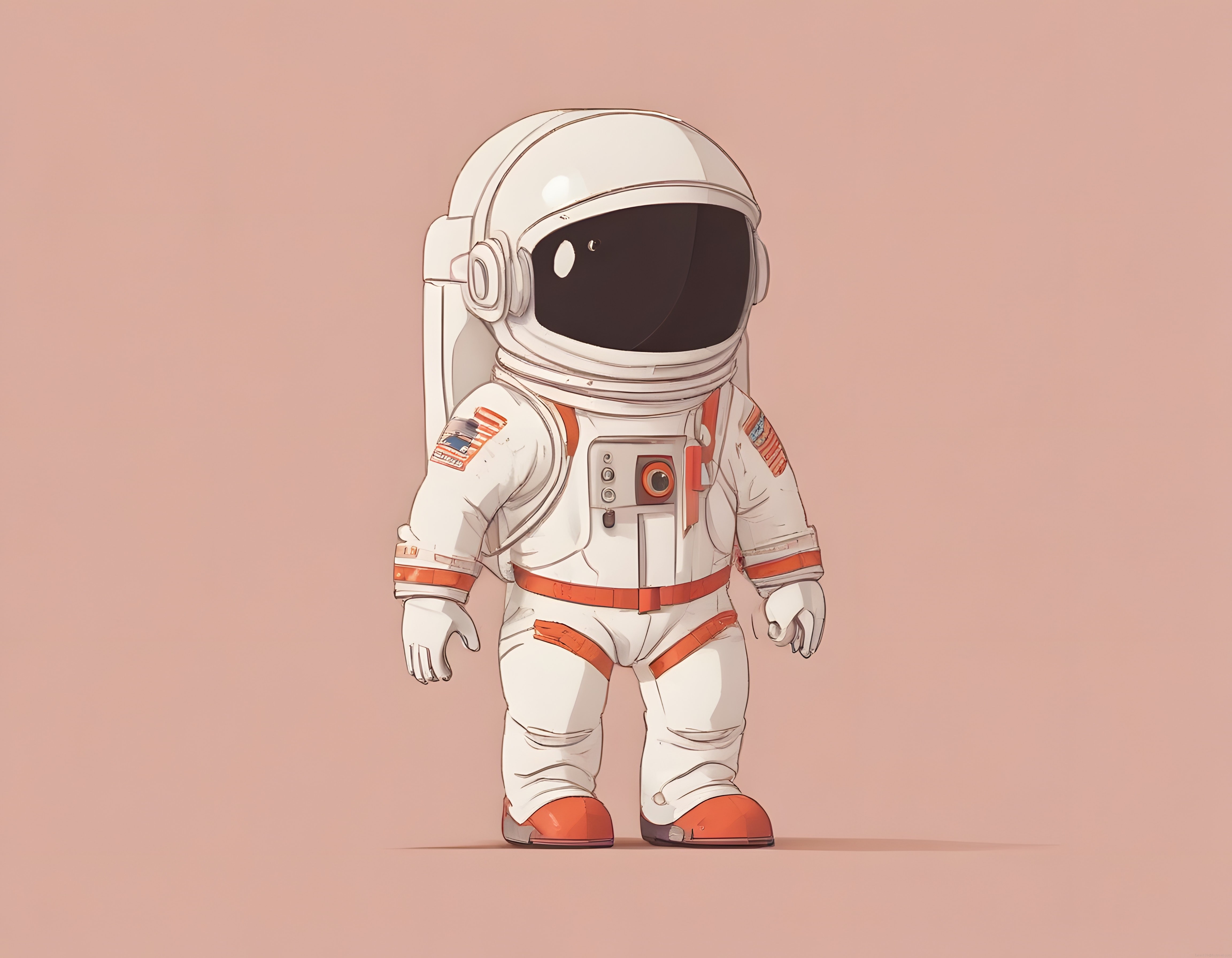 Pastel Arka Planda Beyaz Uzay Giysisiyle Sevimli Çizgi Film Astronotu