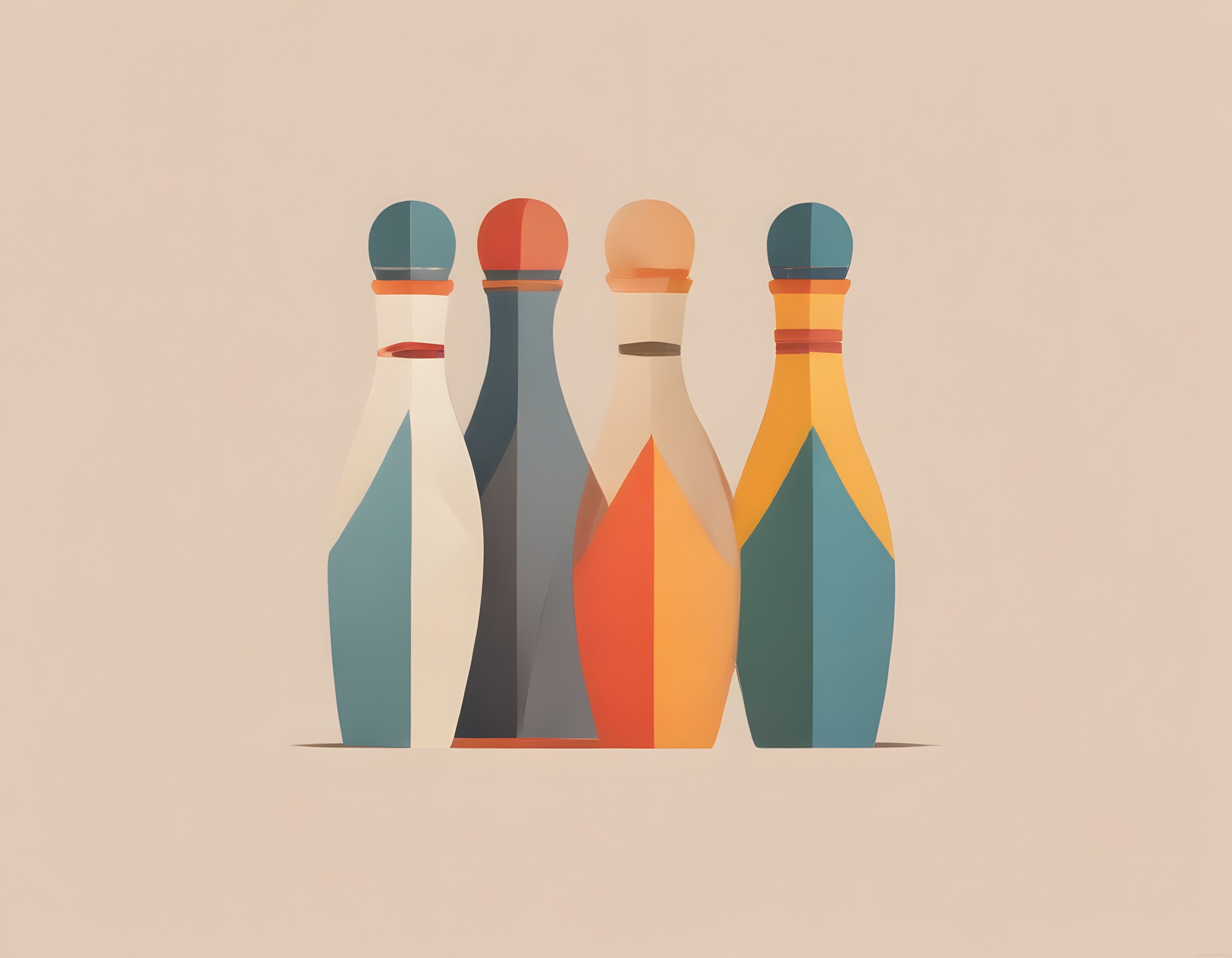 Pastel Arka Planda Geometrik Bowling Labutları ve Retro Renkler