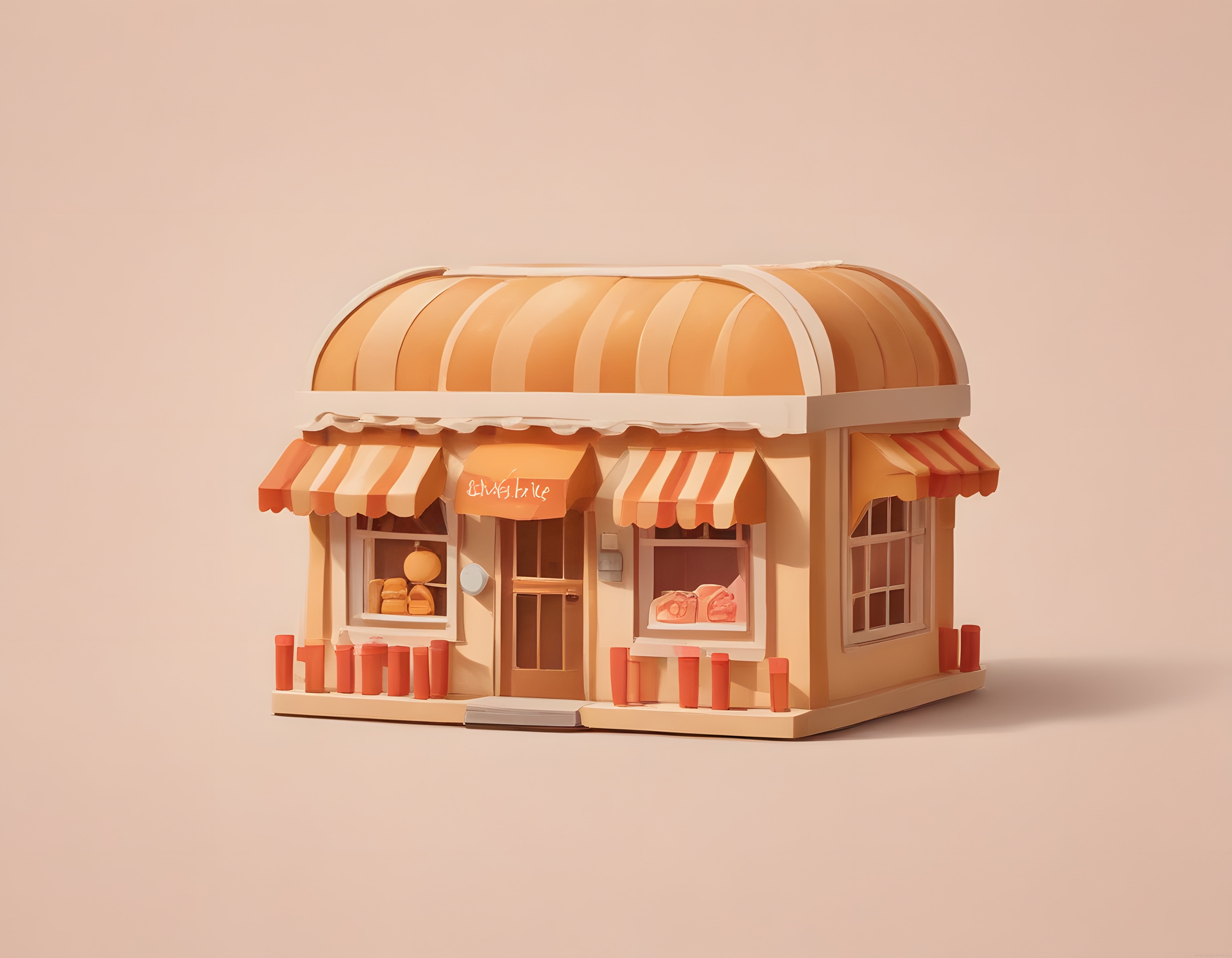 Pastel Arka Planda Sevimli 3D Pastane Dükkanı Tasarımı ve Minimalist Konsept