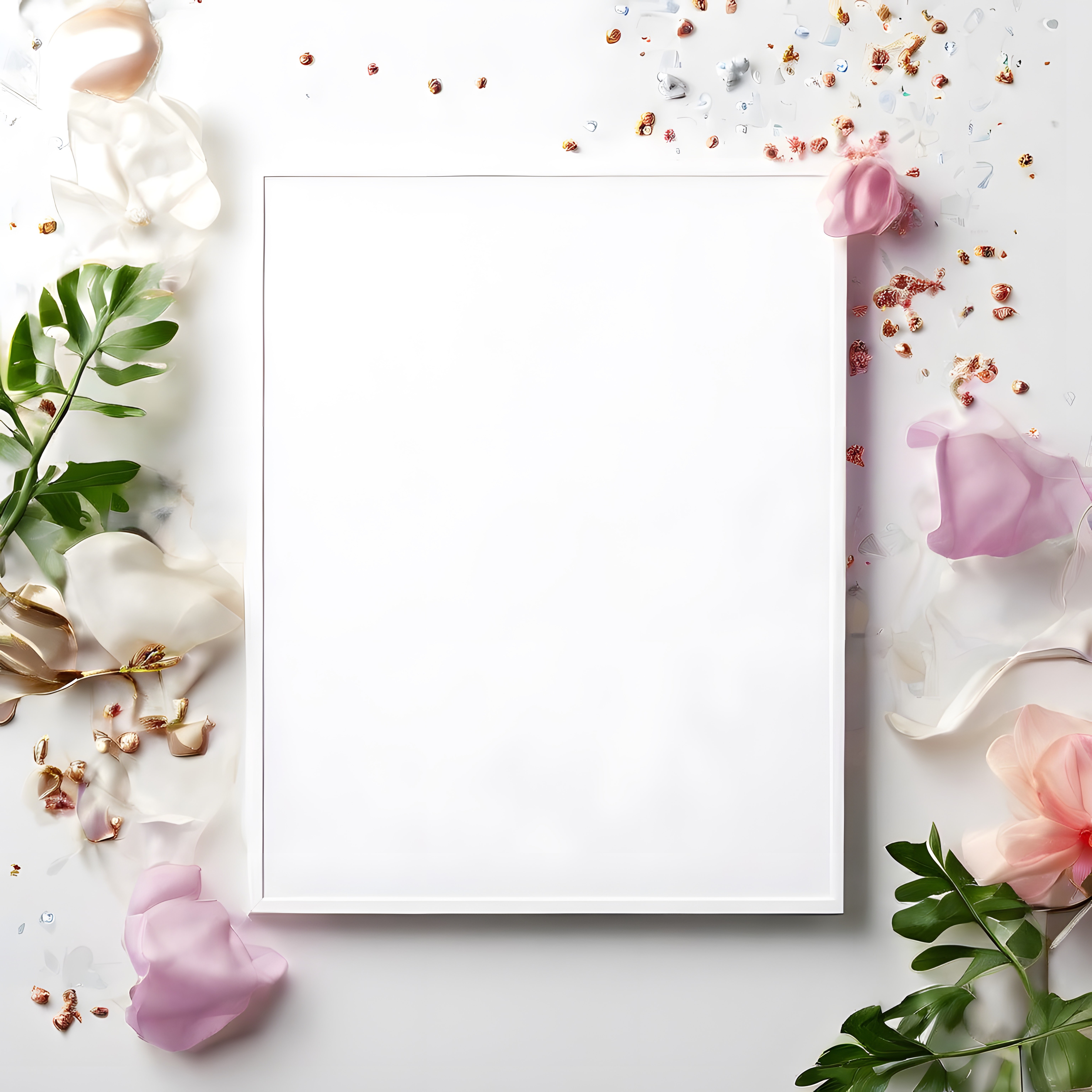 Pastel Çiçekler ve Yapraklarla Süslenmiş Minimalist Boş Çerçeve Arka Planı