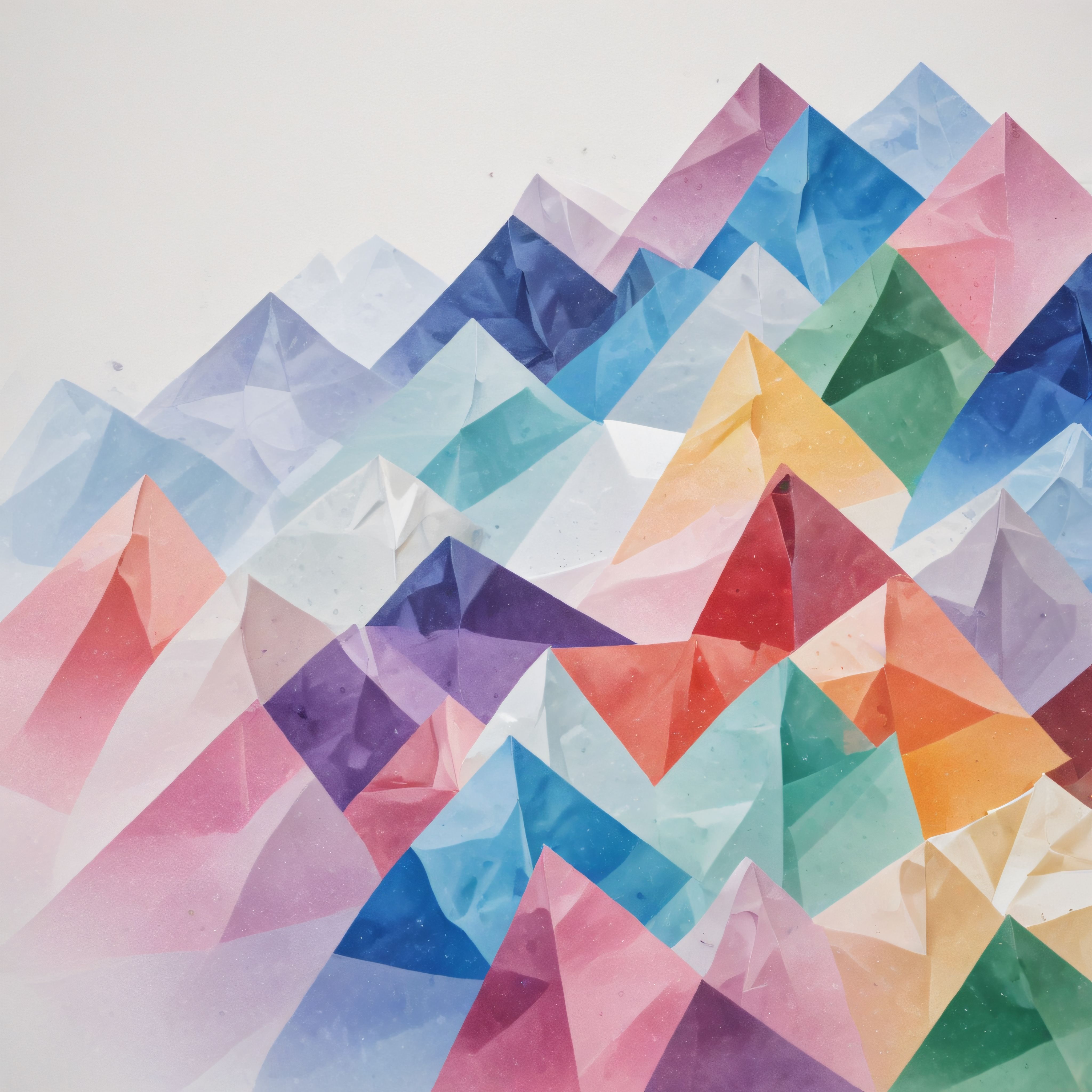 Pastel Geometrik Dağlarla Sulu Boya Efektli Modern Soyut Sanat
