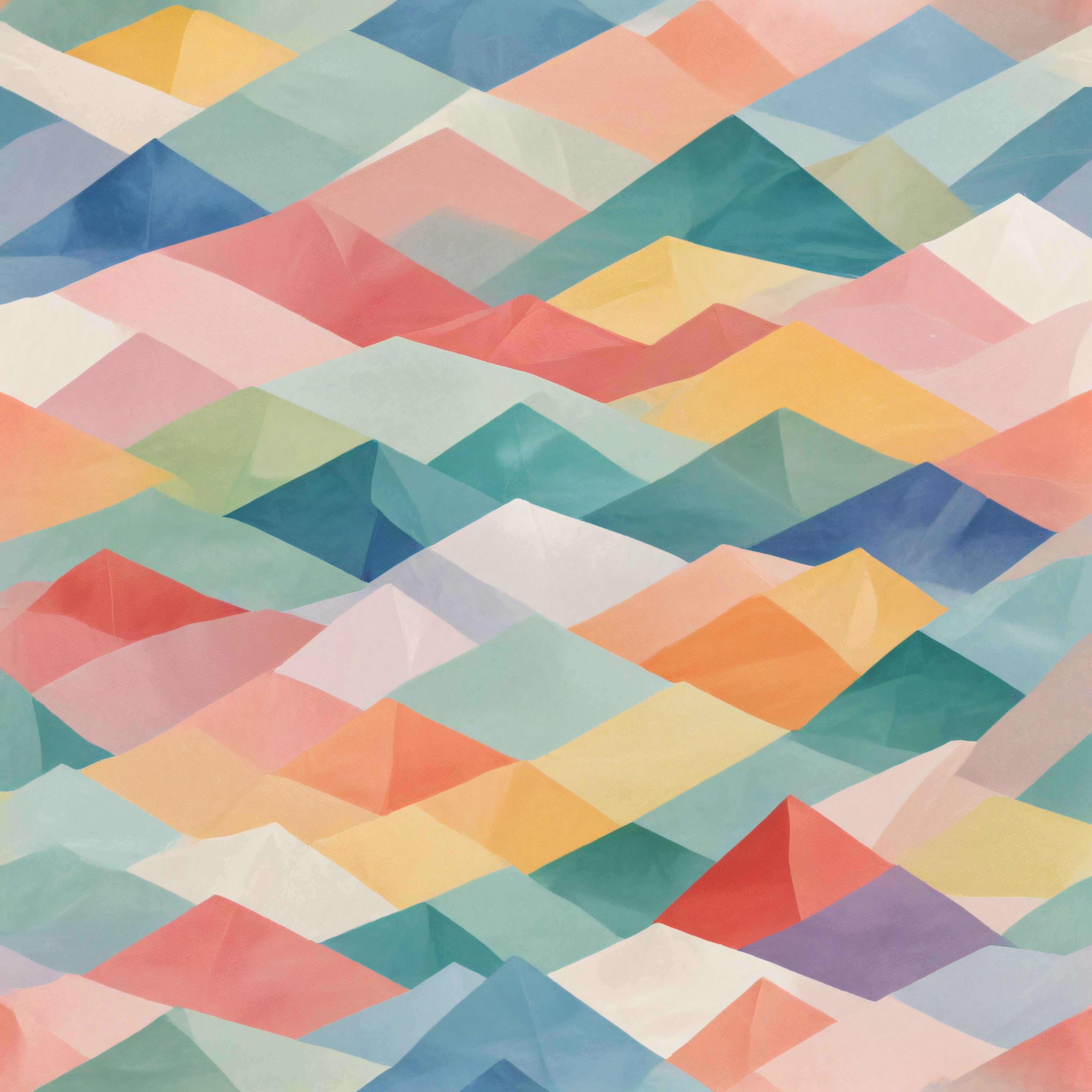 Pastel Geometrik Suluboye Desen: Katmanlı Soyut Kağıt Rölyef ve Renkli Üçgenler