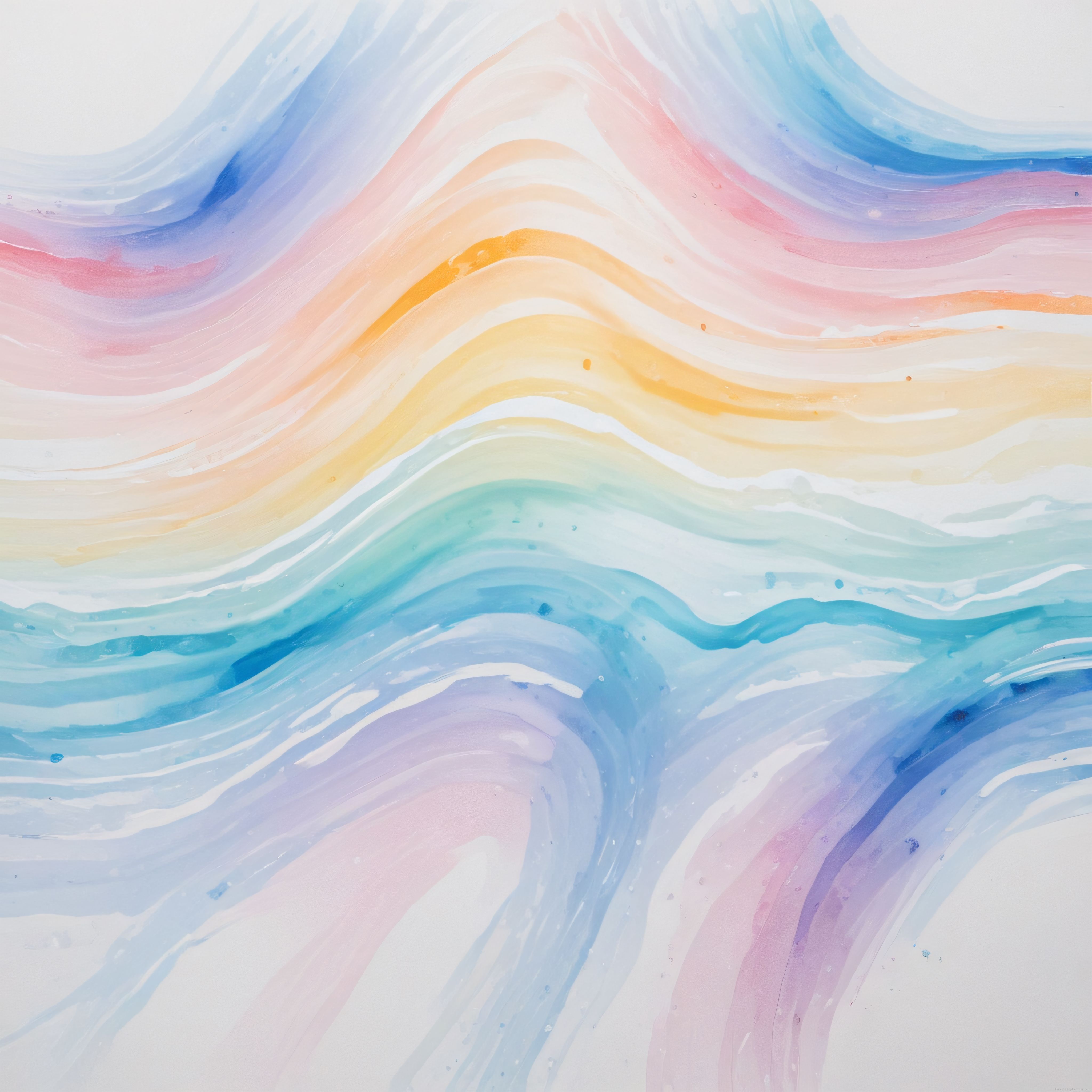 Pastel Gökkuşağı Tonesinde Suluboya Soyut Sanat Eseri ve Yumuşak Dalga Deseni