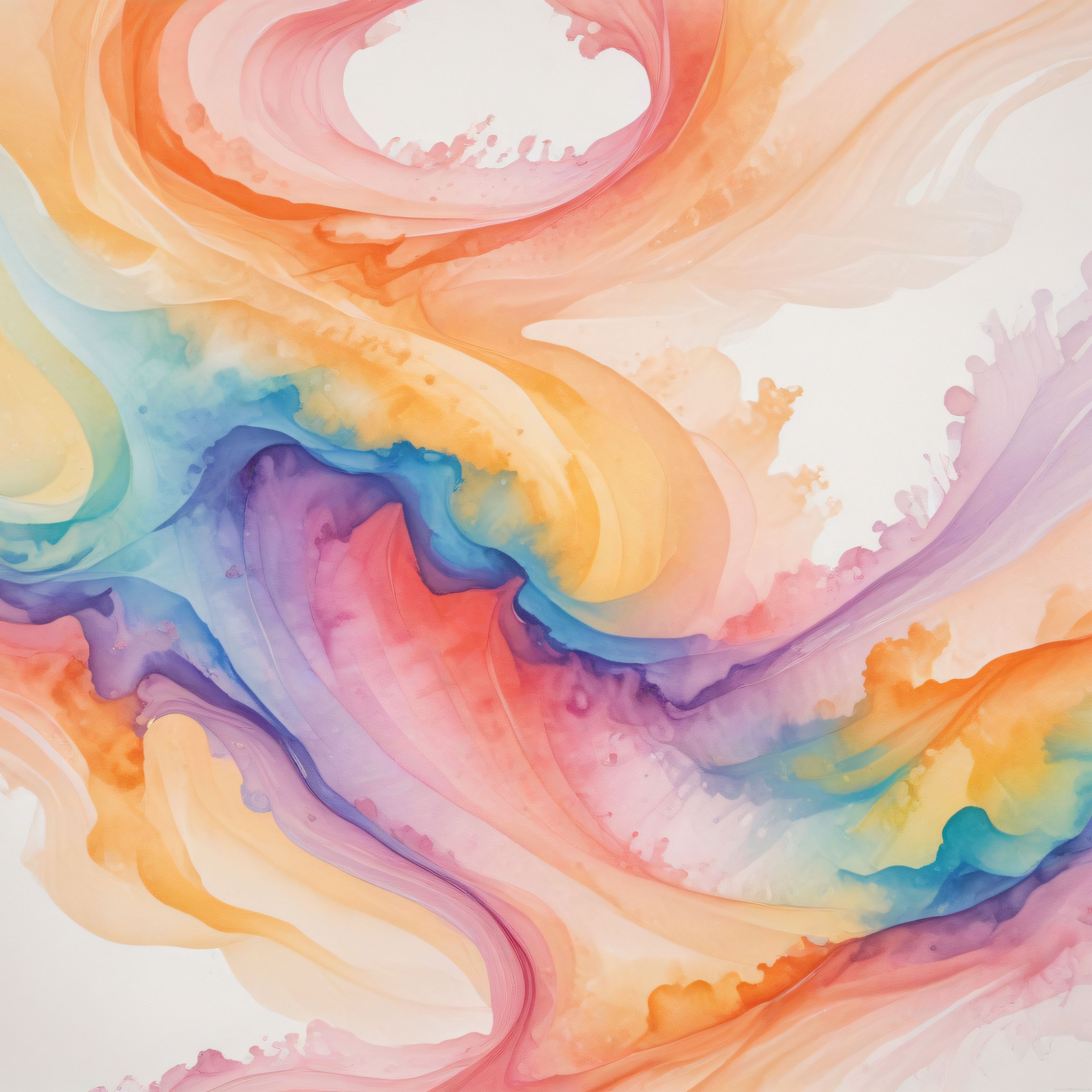 Pastel Gökkuşağı Tonlarında Soyut Akışkan Sanat ve Yumuşak Renk Geçişleri
