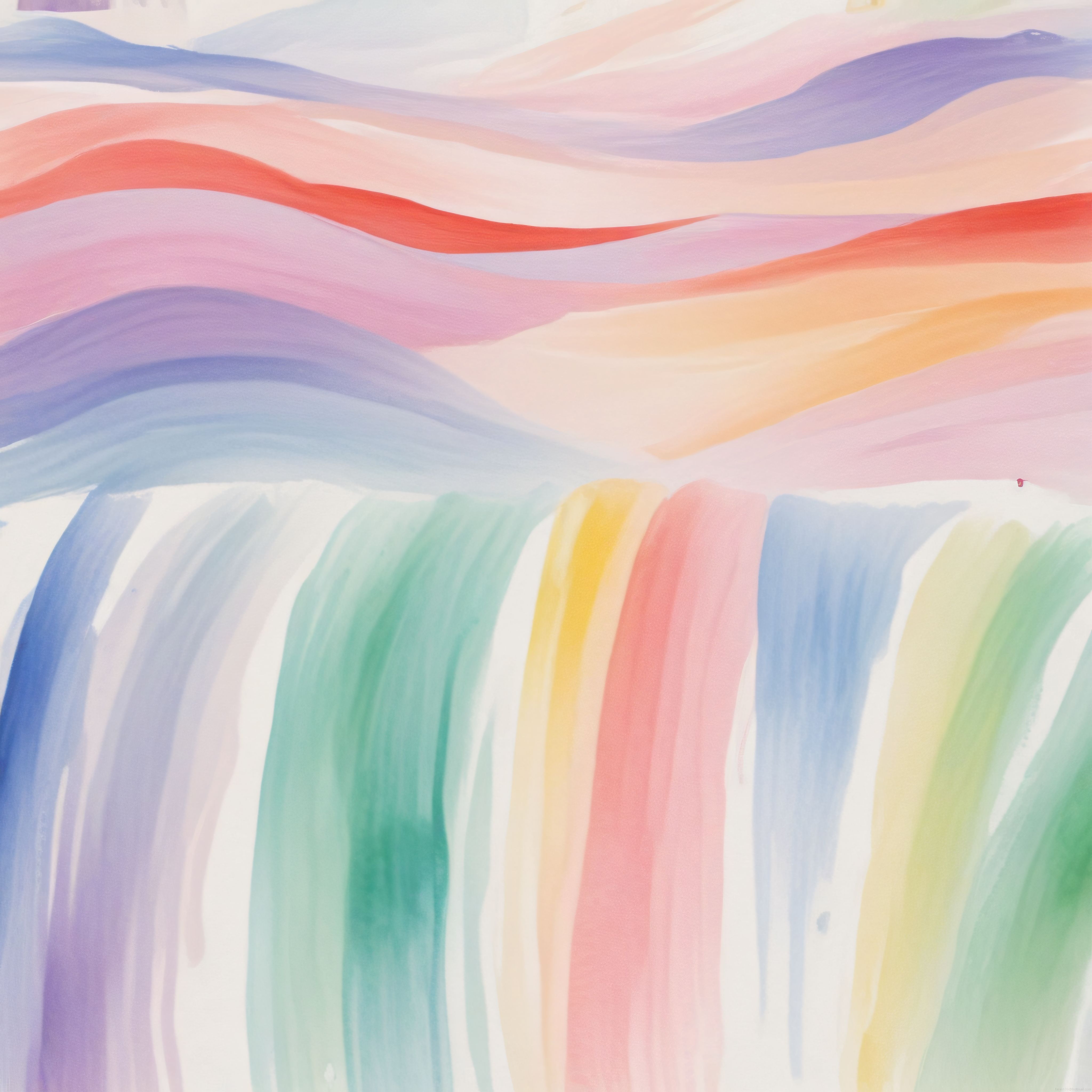 Pastel Gökkuşağı Tonlarında Soyut Suluboya Sanat Eseri ve Hareketli Renk Geçişleri