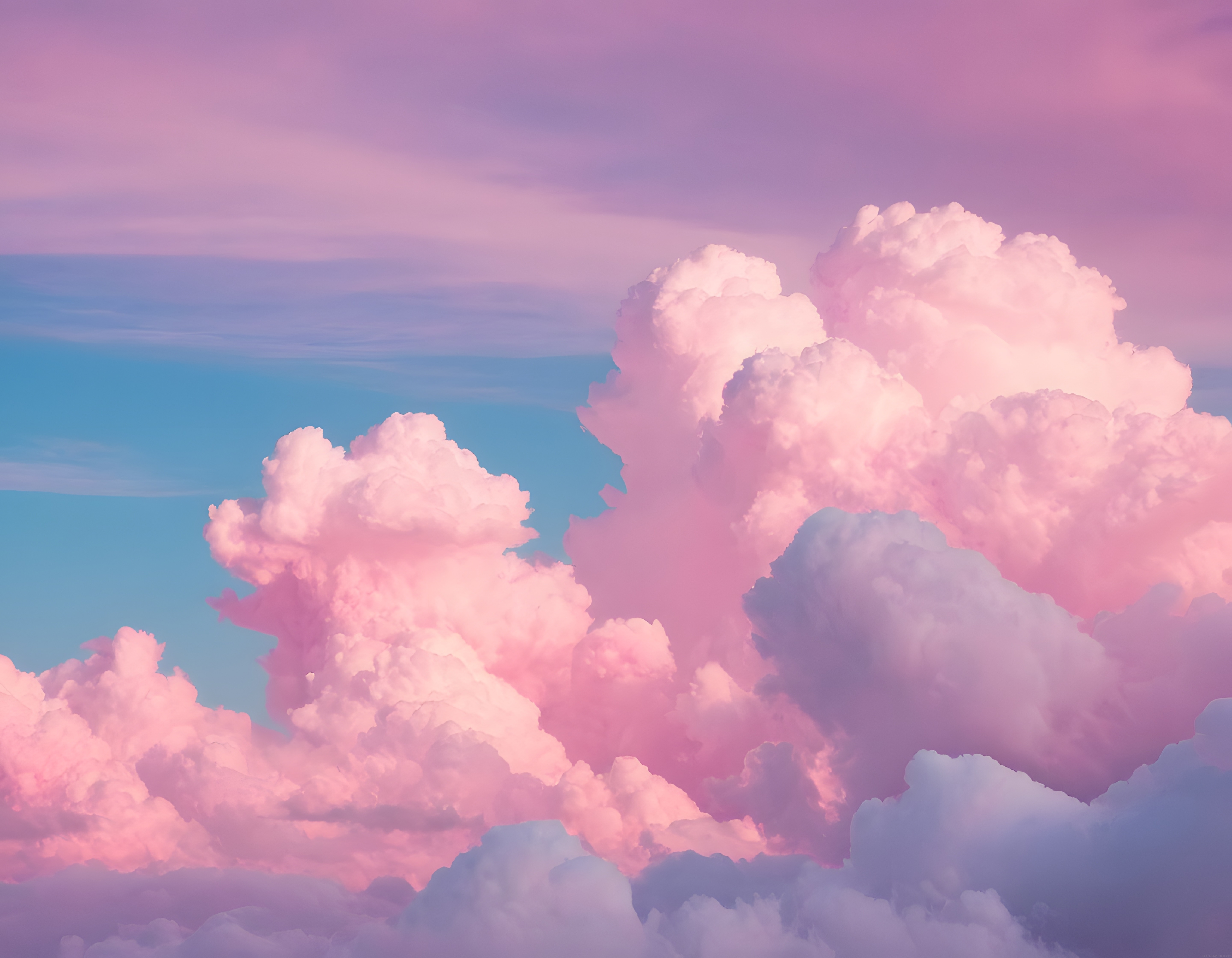 Pastel Gökyüzünde Pembe Bulutların Büyüleyici Dansı ve Huzur Veren Manzara