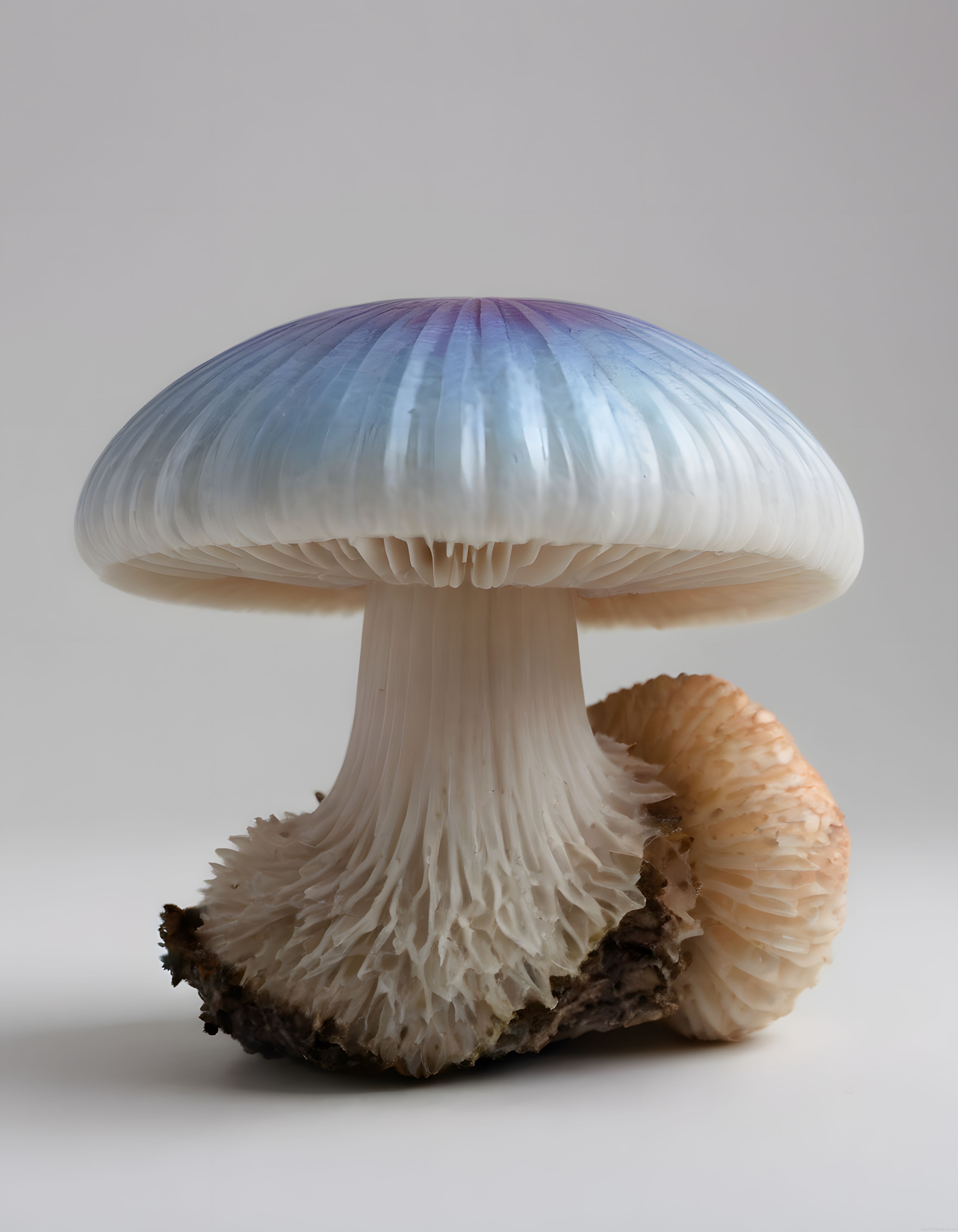 Pastel Mavi Tonlarında Büyük Mantarın ve Yavrusunun Makro Fotoğrafı