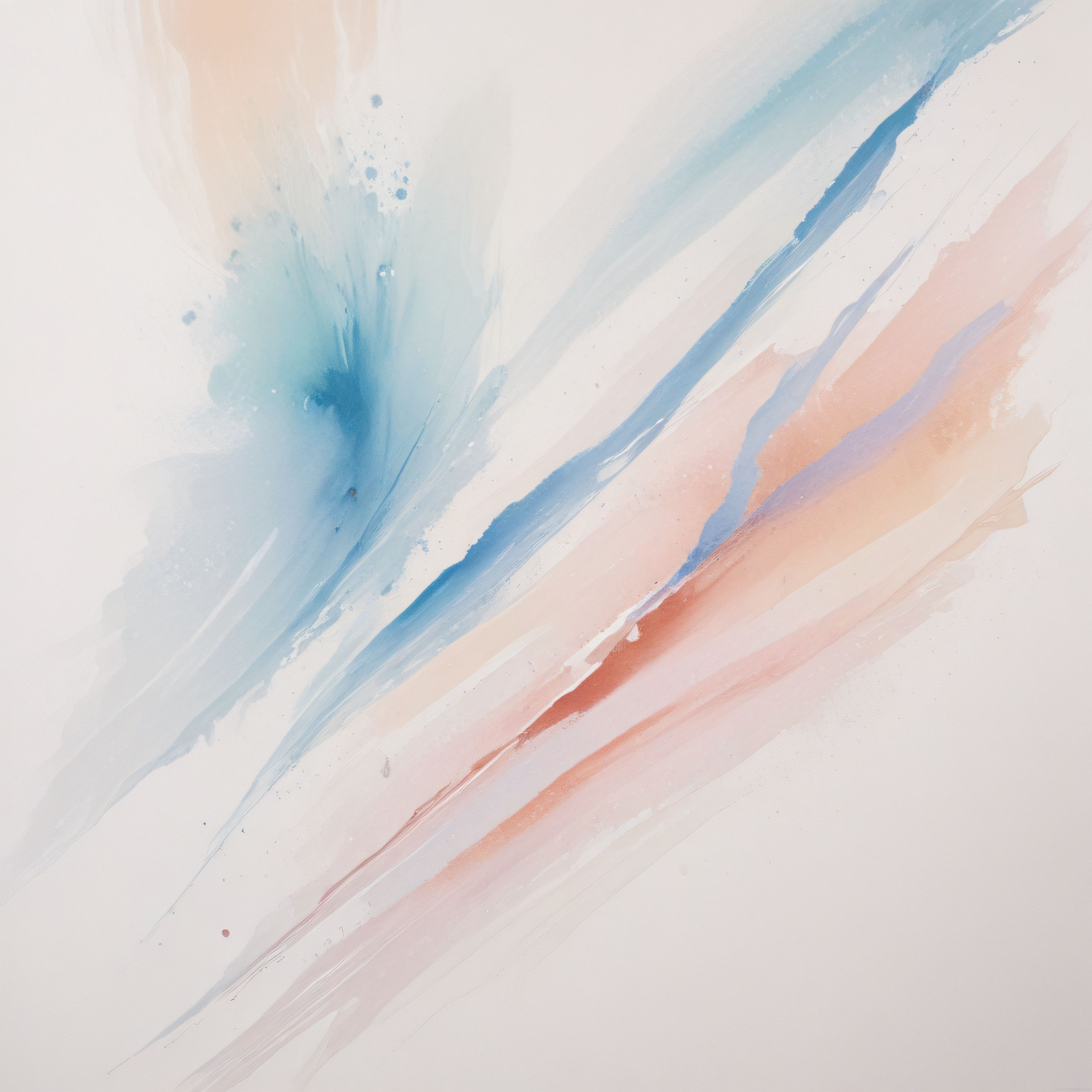 Pastel Mavi ve Şeftali Tonlarında Minimalist Soyut Suluboya Resim