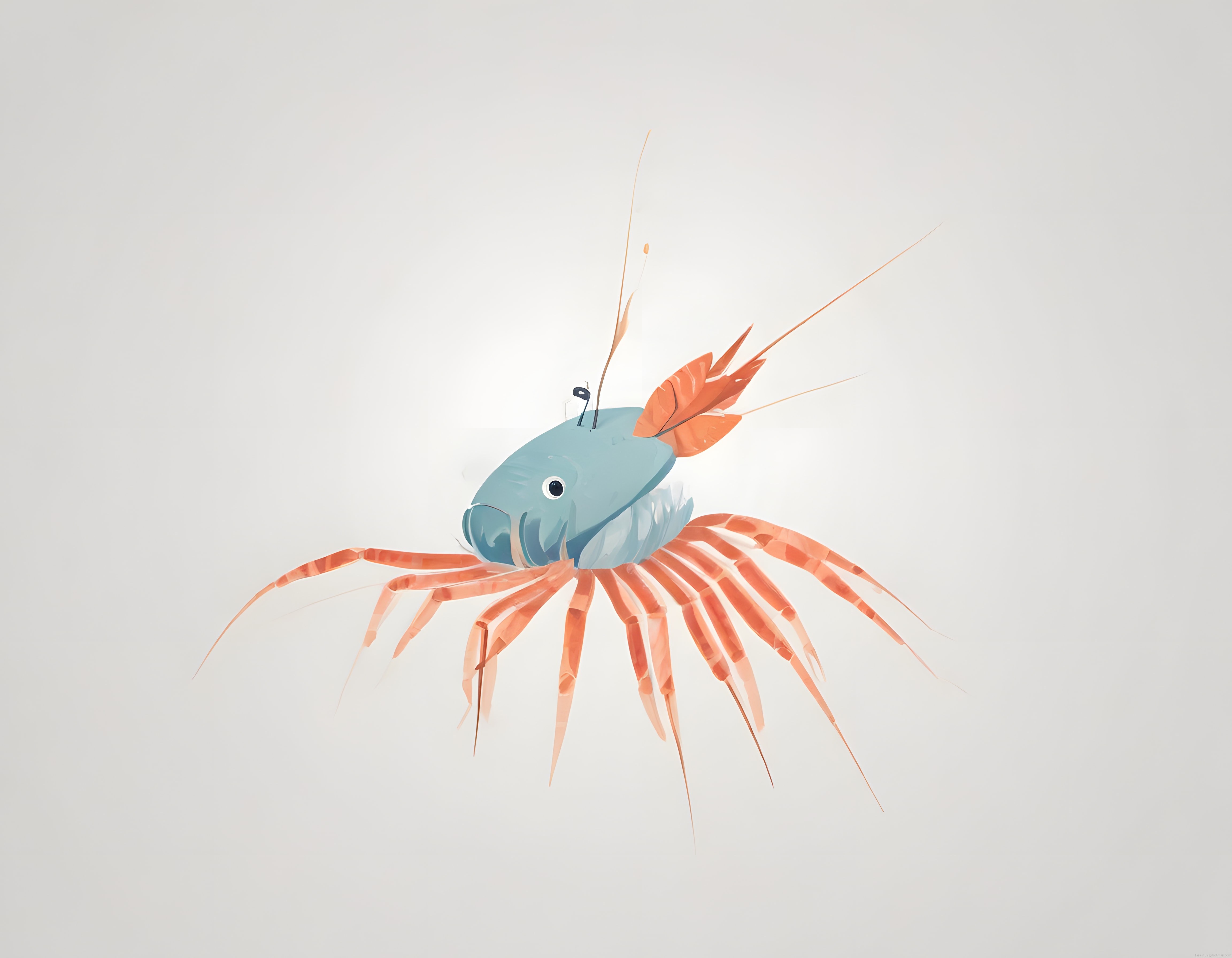 Pastel Mavi ve Turuncu Tonlarında Stilize Deniz Canlısı İllüstrasyonu