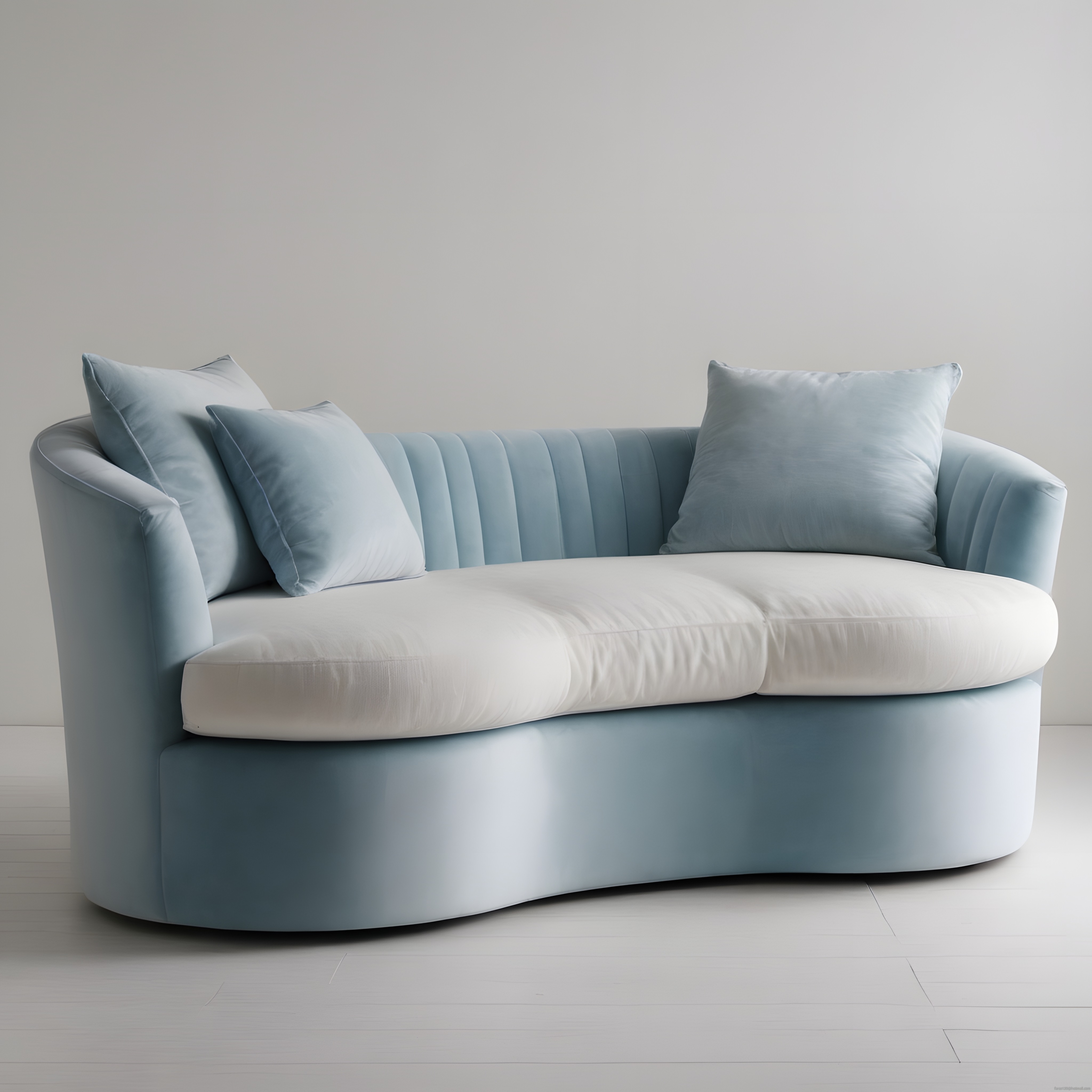 Pastel Mavili Modern Yuvarlak Kanepe ve Minimalist İç Mekan Dekoru