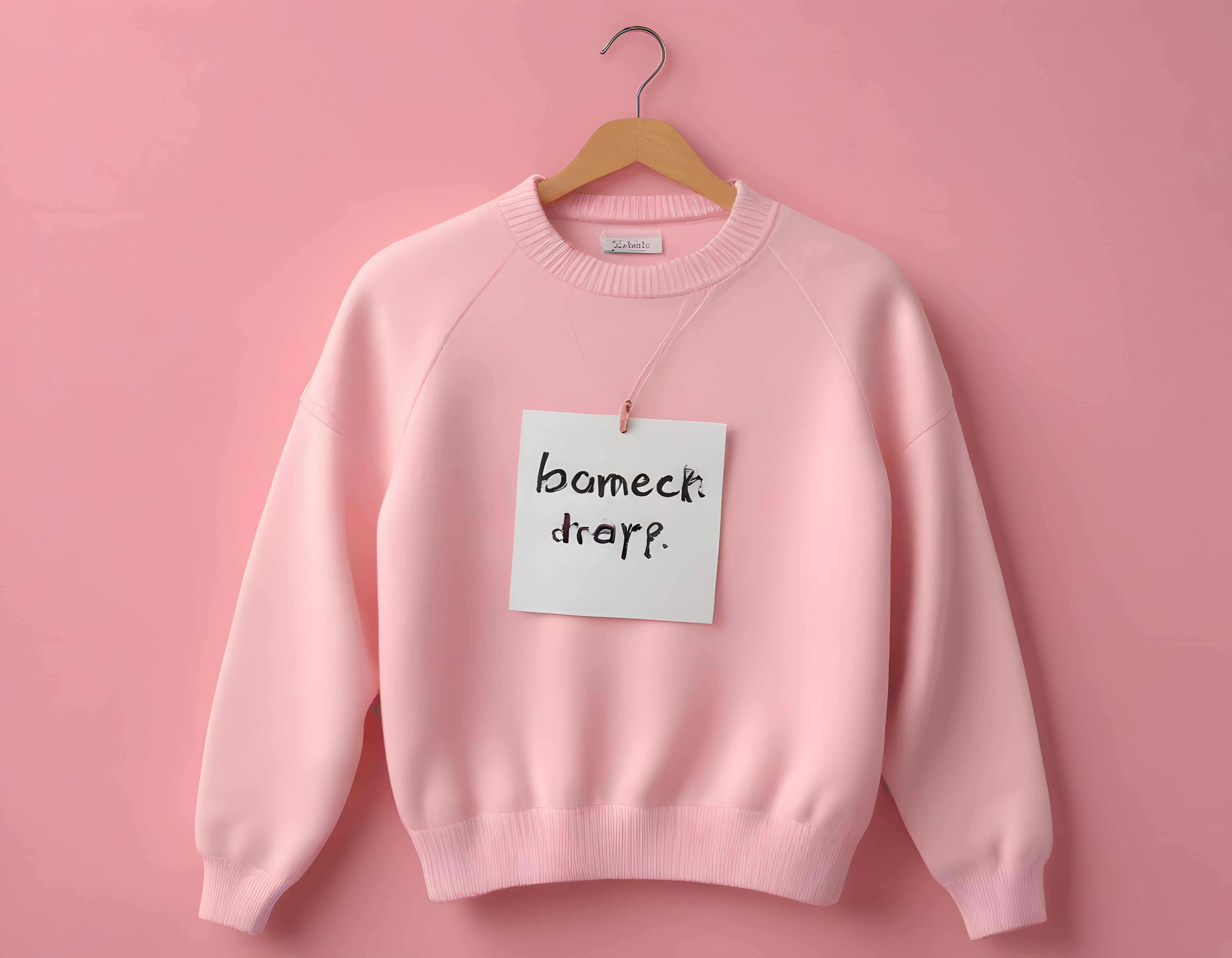Pastel Pembe Arka Planda Ahşap Askılı Sweatshirt ve Minimal Moda Konsepti