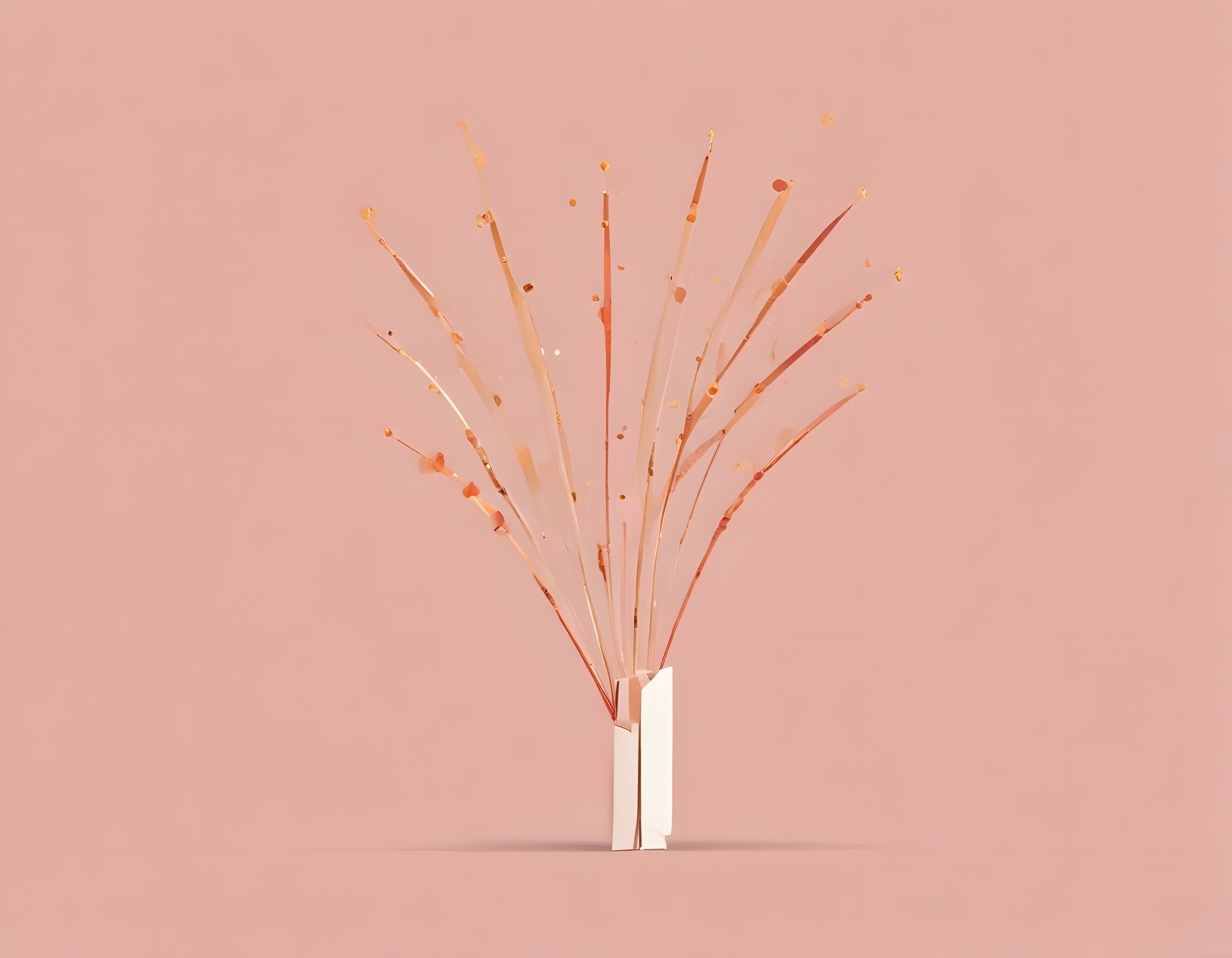 Pastel Pembe Arka Planda Minimal Vazo ve Cam Dallar ile Modern Dekorasyon