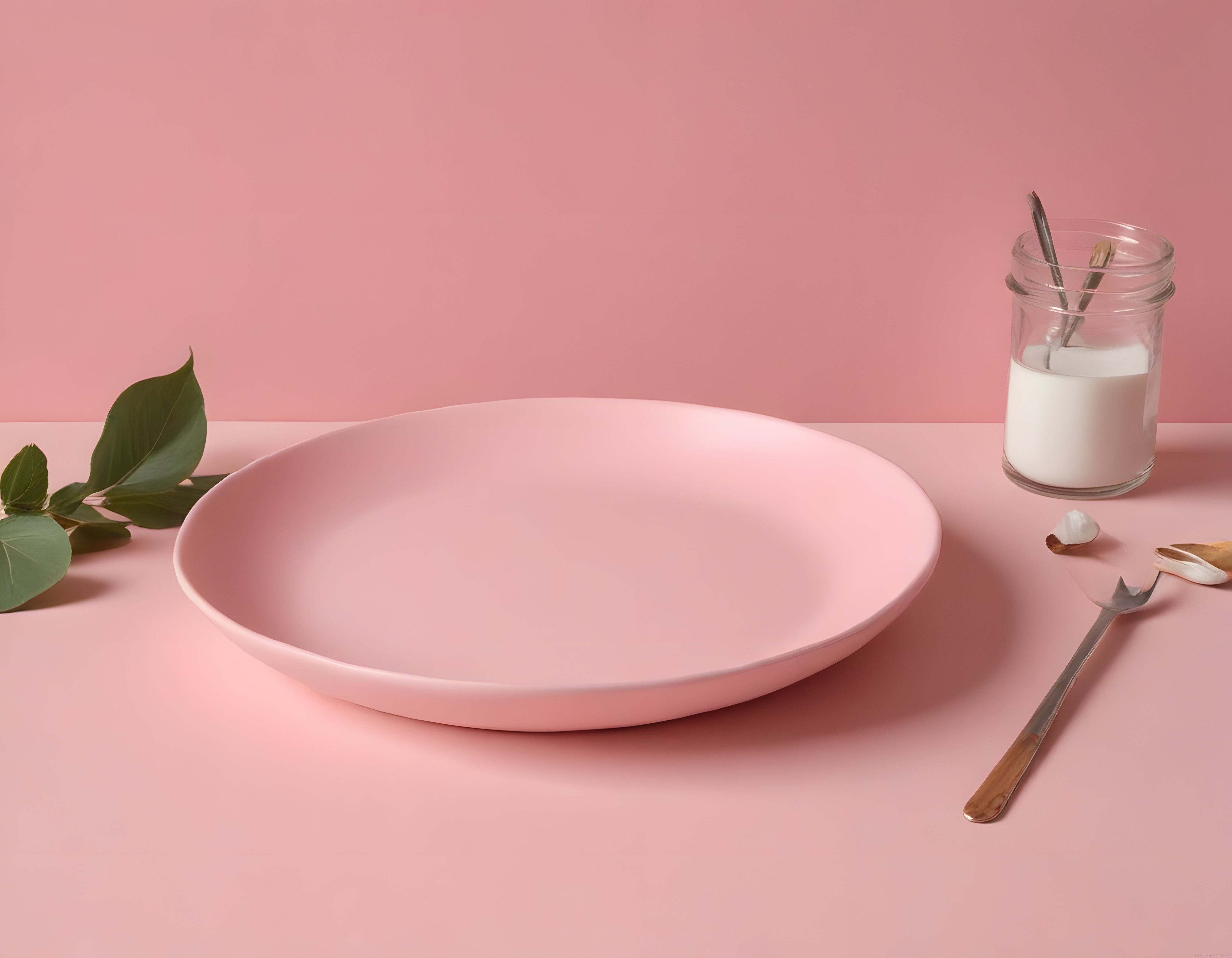 Pastel Pembe Arka Planda Minimalist Sofra Düzeni ve Dekoratif Kase Sunumu
