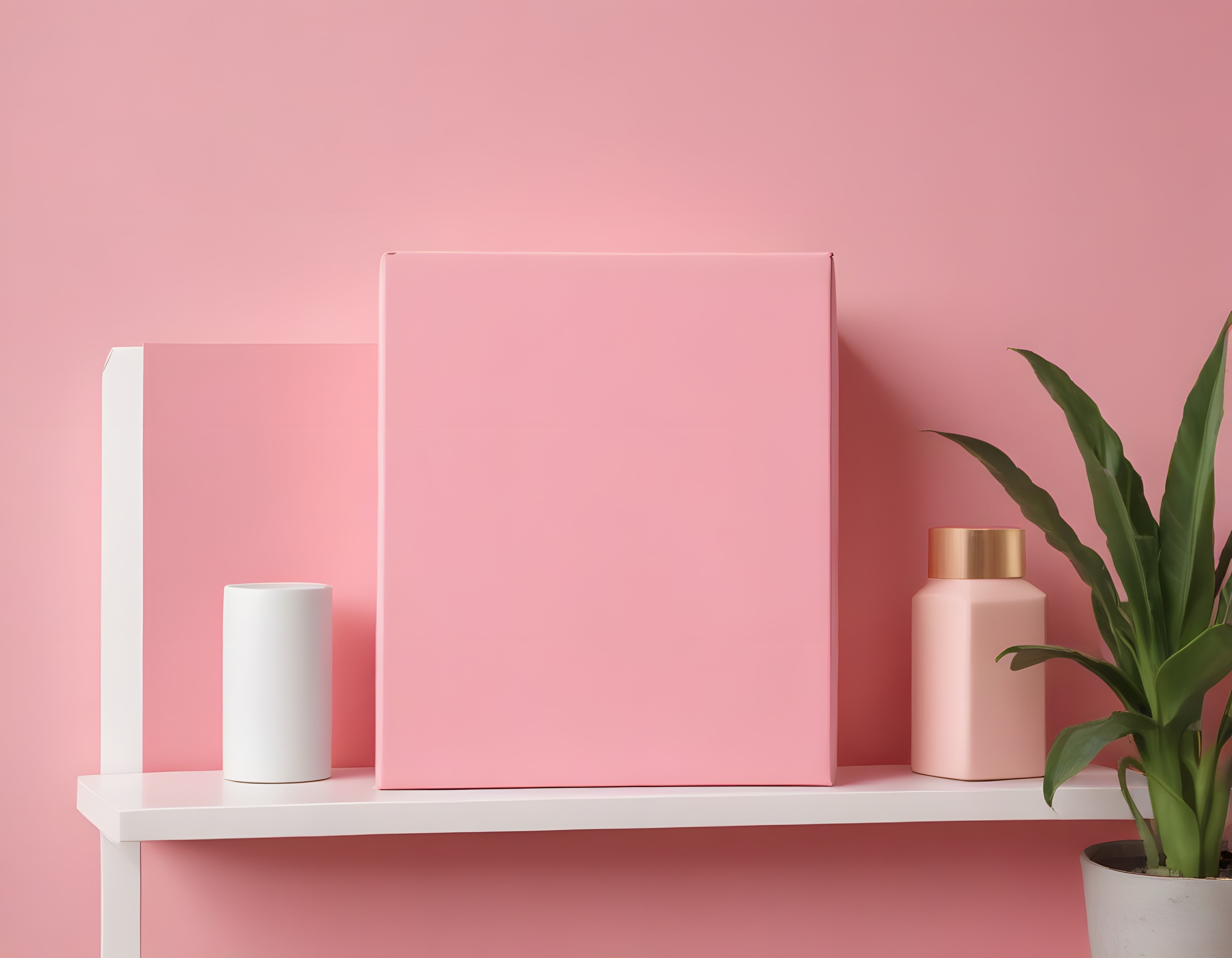 Pastel Pembe Arka Planda Minimalist Ürün Sunumu ve Dekoratif Kutu Düzenlemesi