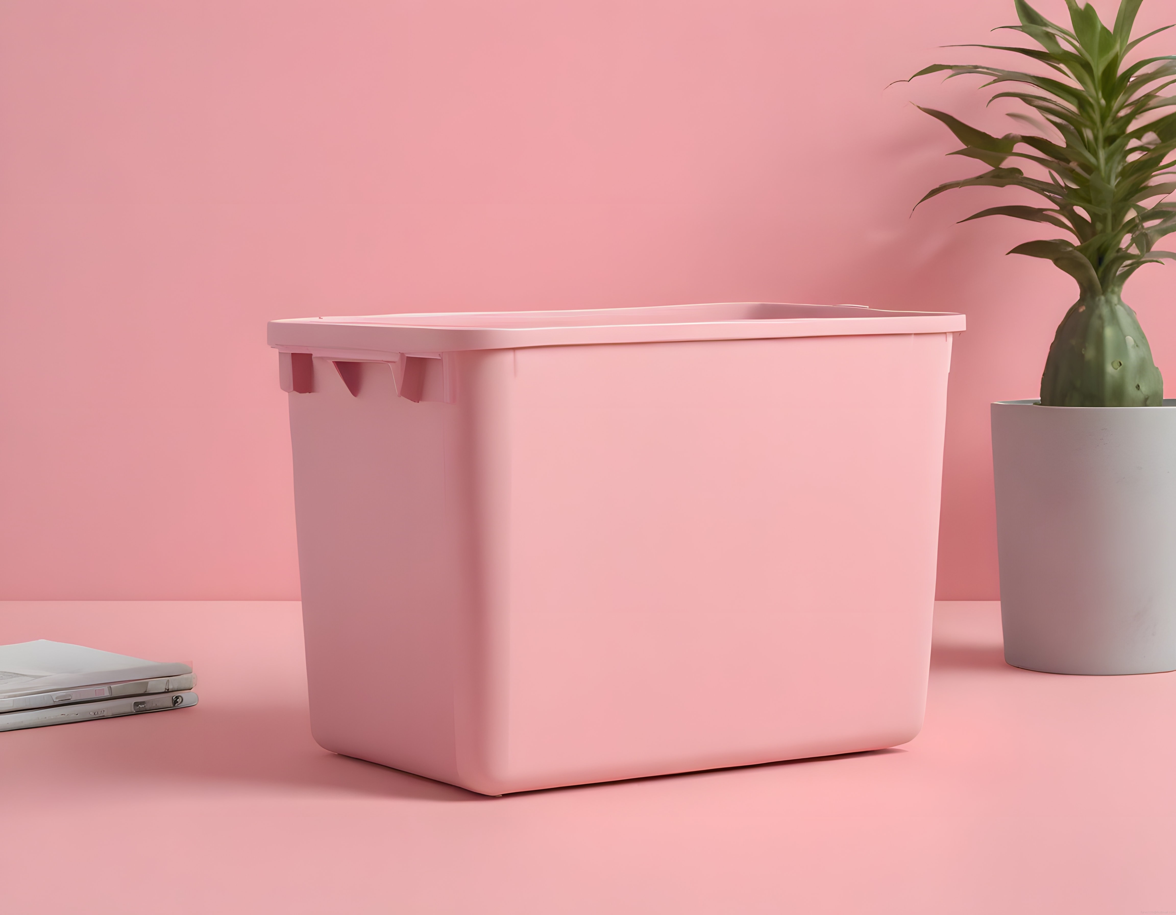 Pastel Pembe Arka Planda Modern Saklama Kutusu ve Minimalist Ev Dekorasyonu