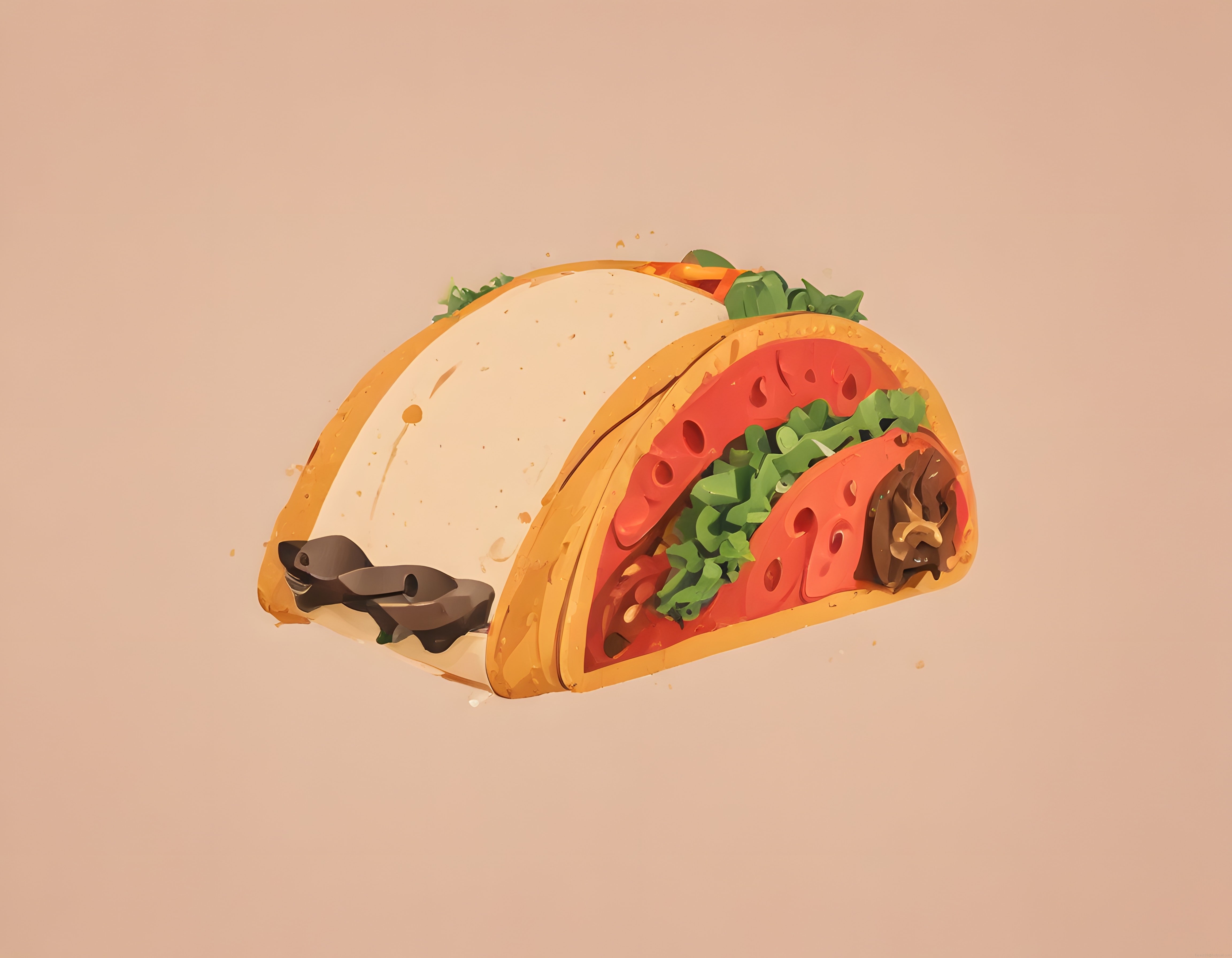 Pastel Pembe Arka Planda Renkli Malzemelerle Dolu Meksika Taco İllüstrasyonu