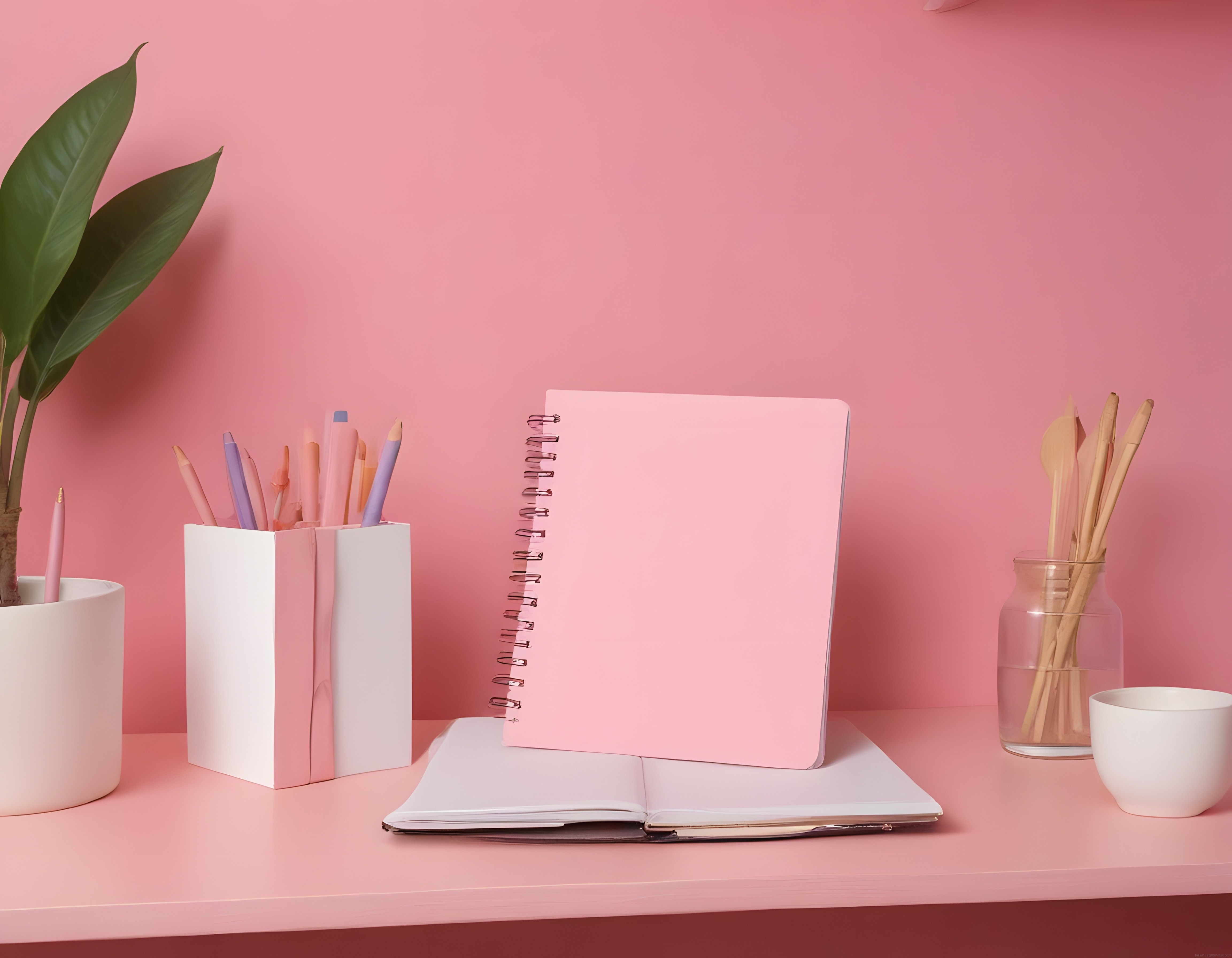 Pastel Pembe Çalışma Köşesi: Minimalist Dekor, Kırtasiye ve Ev Ofis Tasarımı