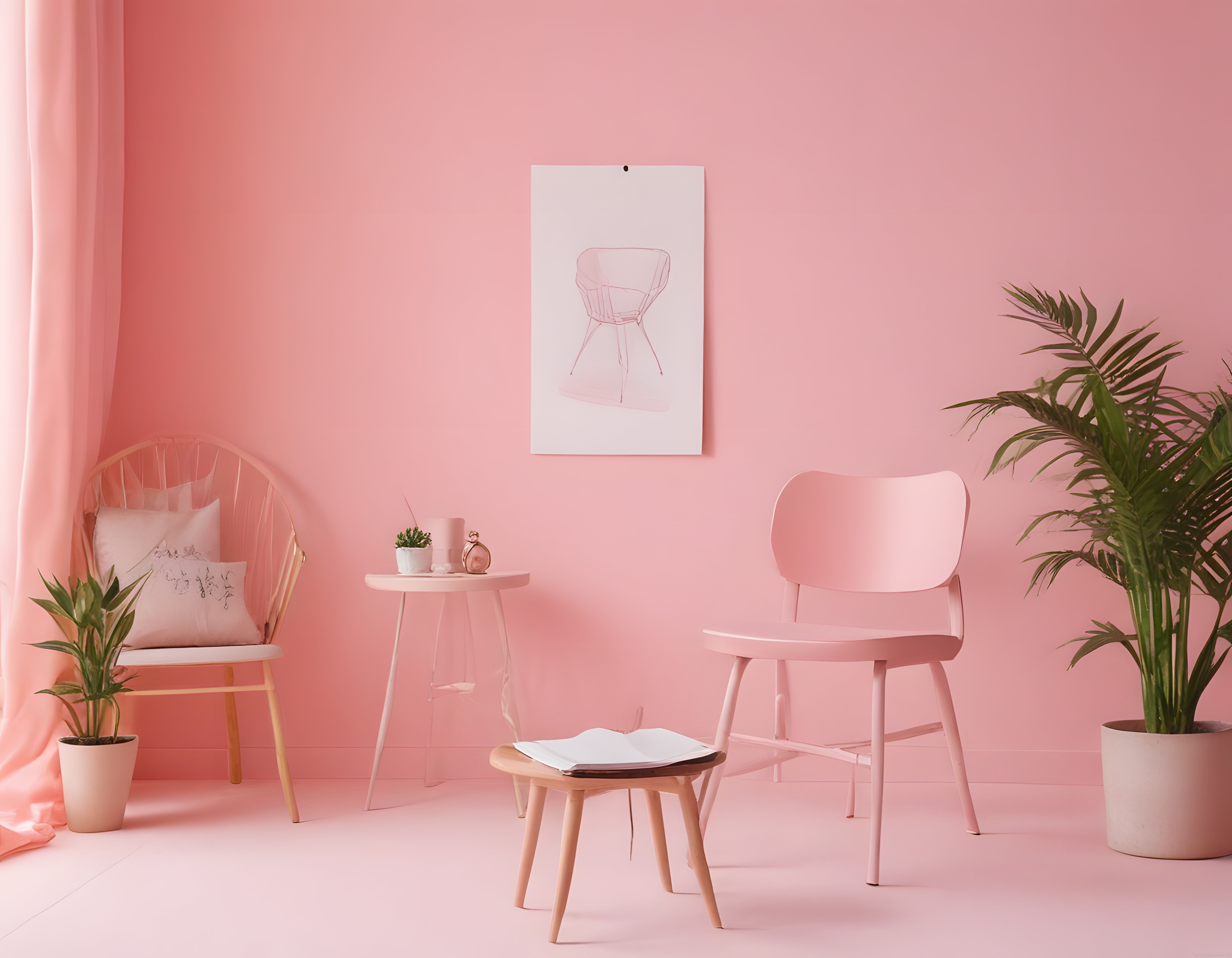 Pastel Pembe Duvarlı ve Modern Mobilyalı Huzurlu Ev Dekorasyonu