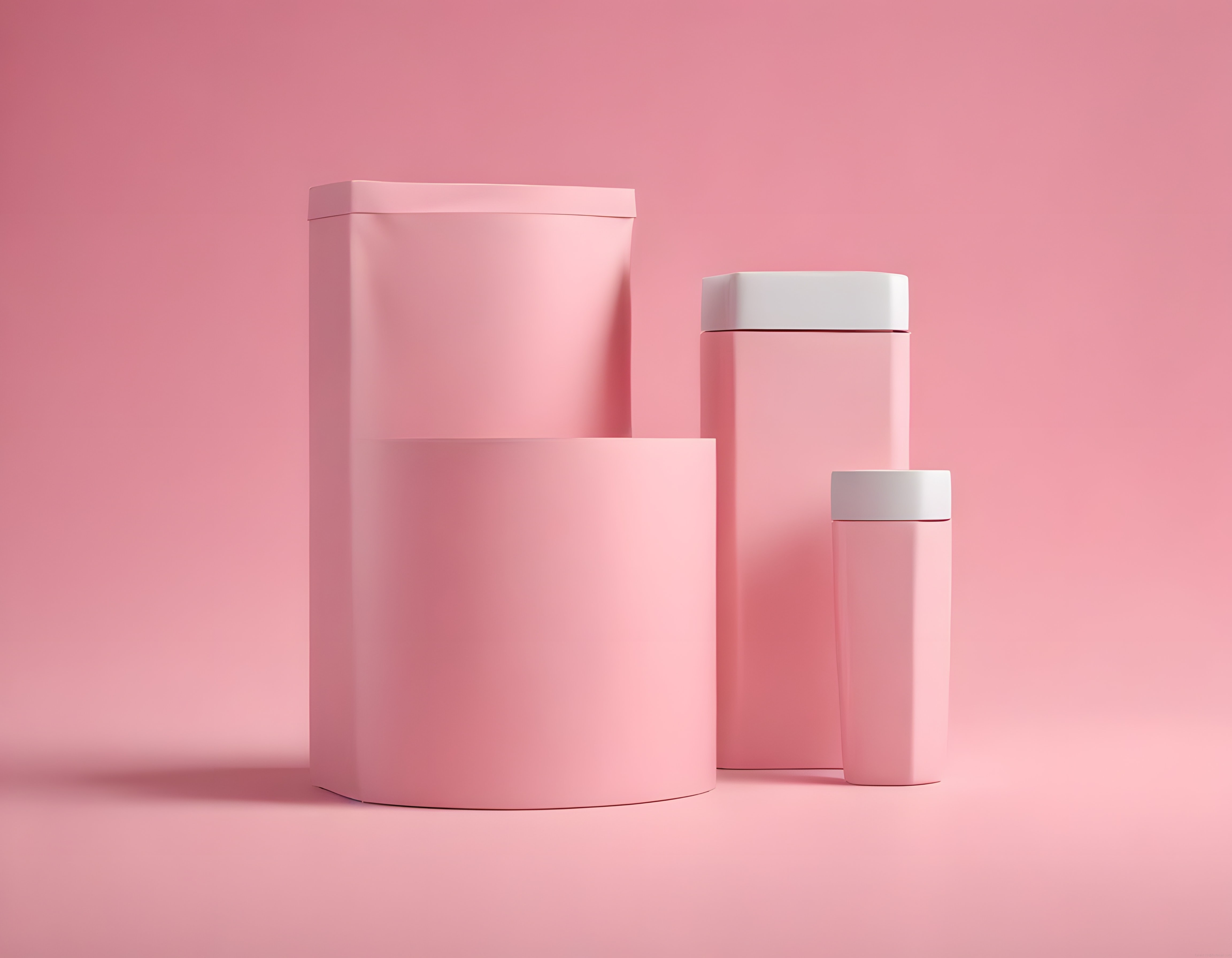 Pastel Pembe Kozmetik Şişeleri ve Modern Ambalaj Mockup Çalışması