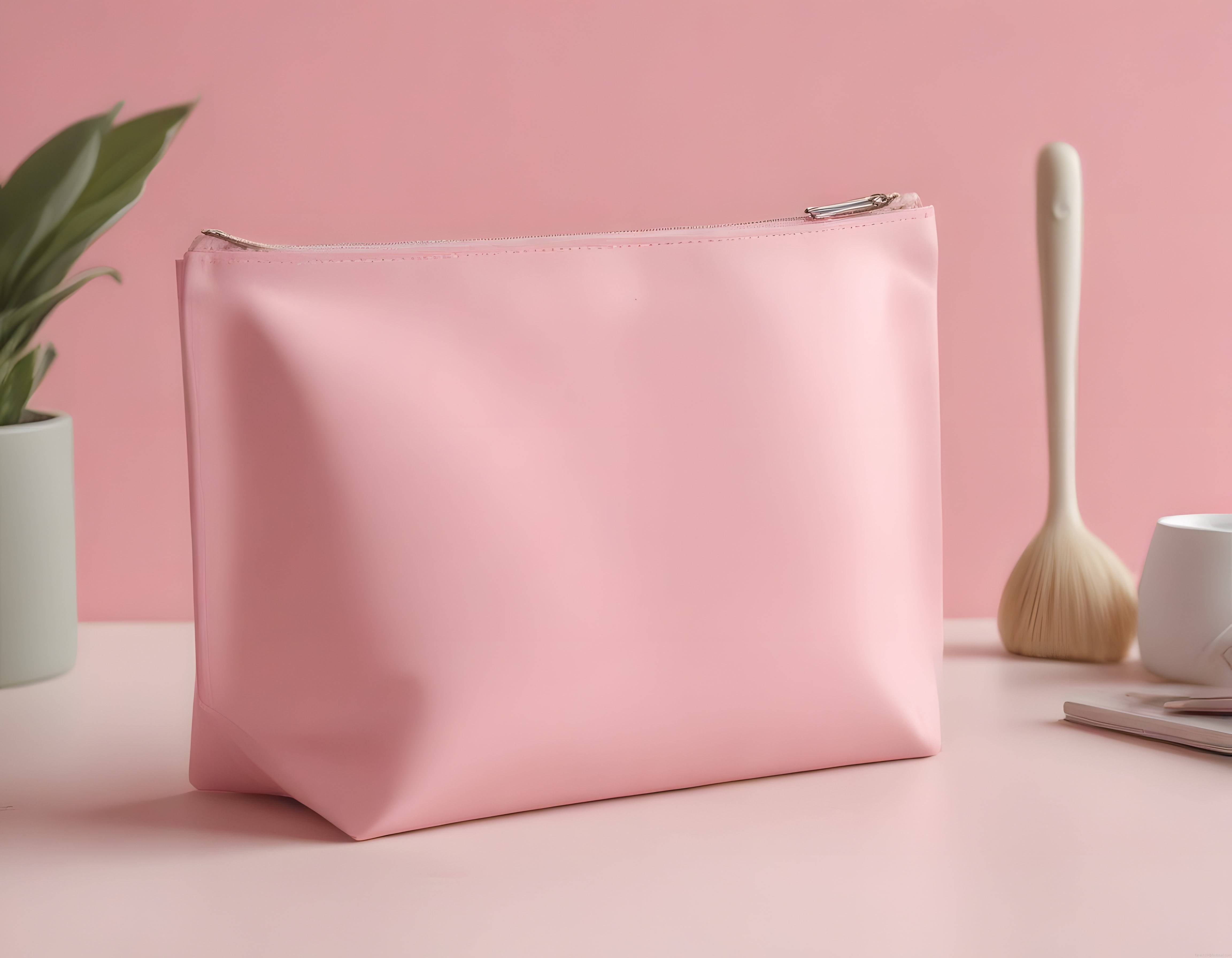 Pastel Pembe Makyaj Çantası ve Aksesuarlı Stüdyo Ürün Çekimi