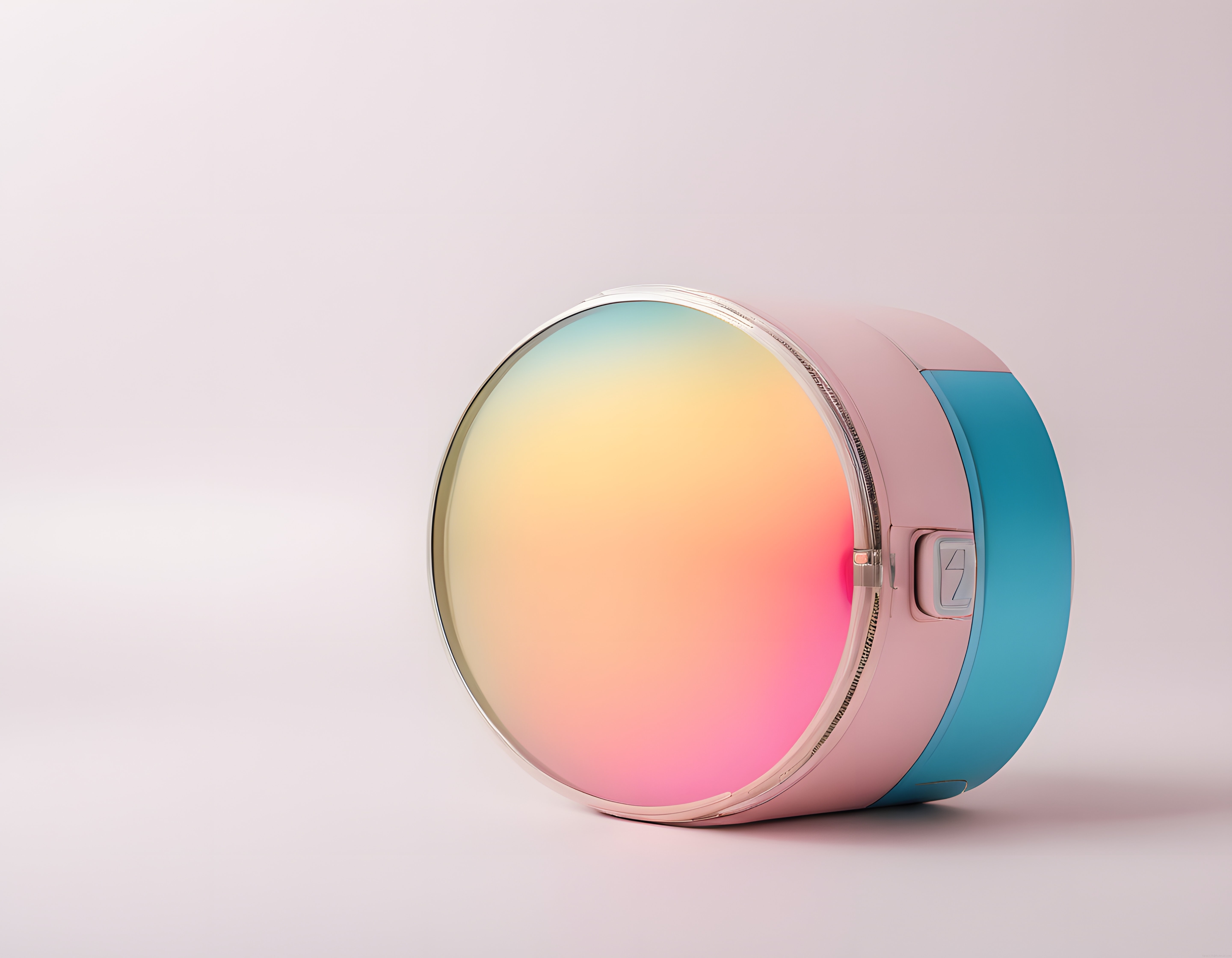 Pastel pembe mavi retro tasarımlı yuvarlak masaüstü hoparlör çekimi