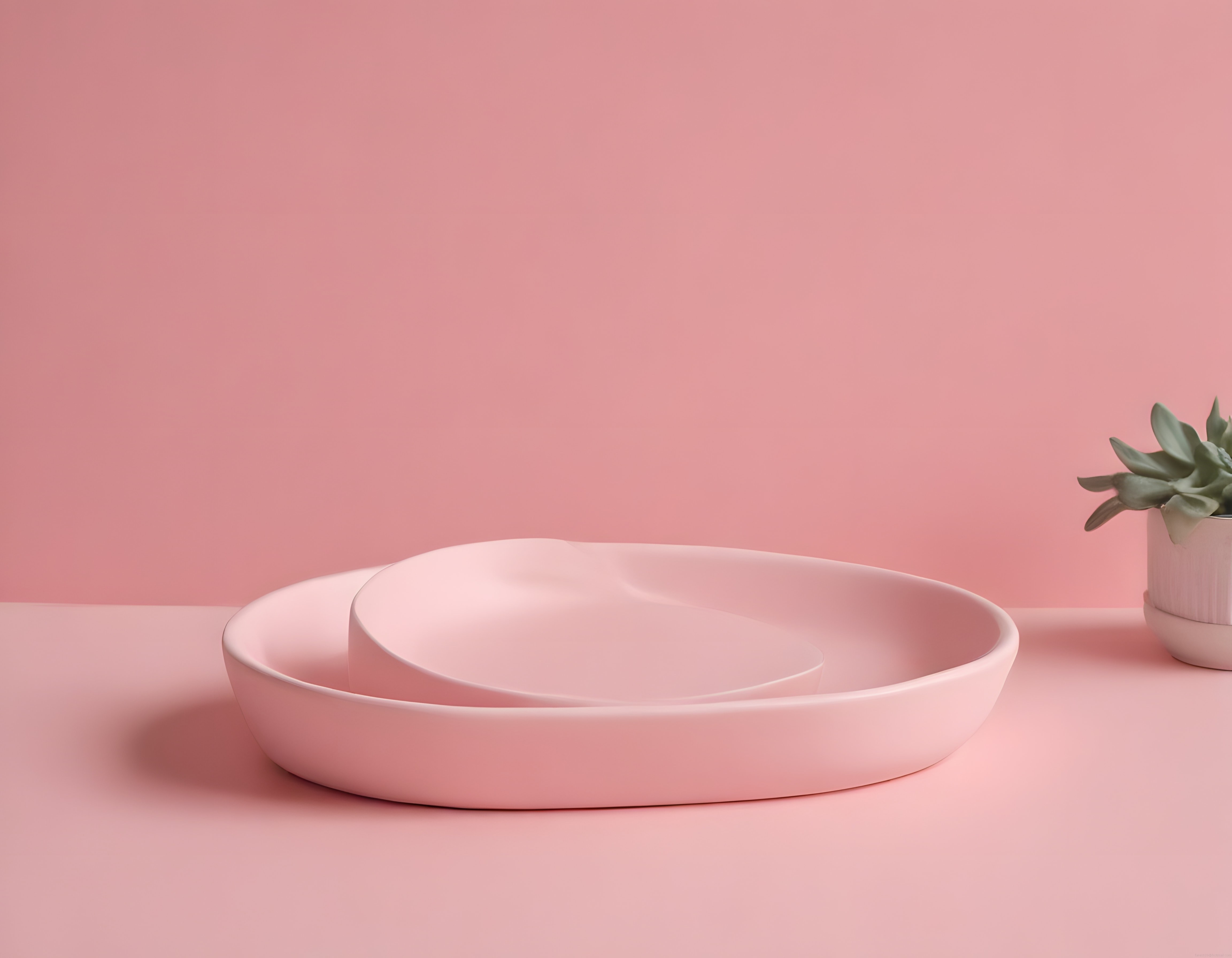 Pastel Pembe Minimalist 3D Ürün Sergileme Platformu ve Dekoratif Sukulent
