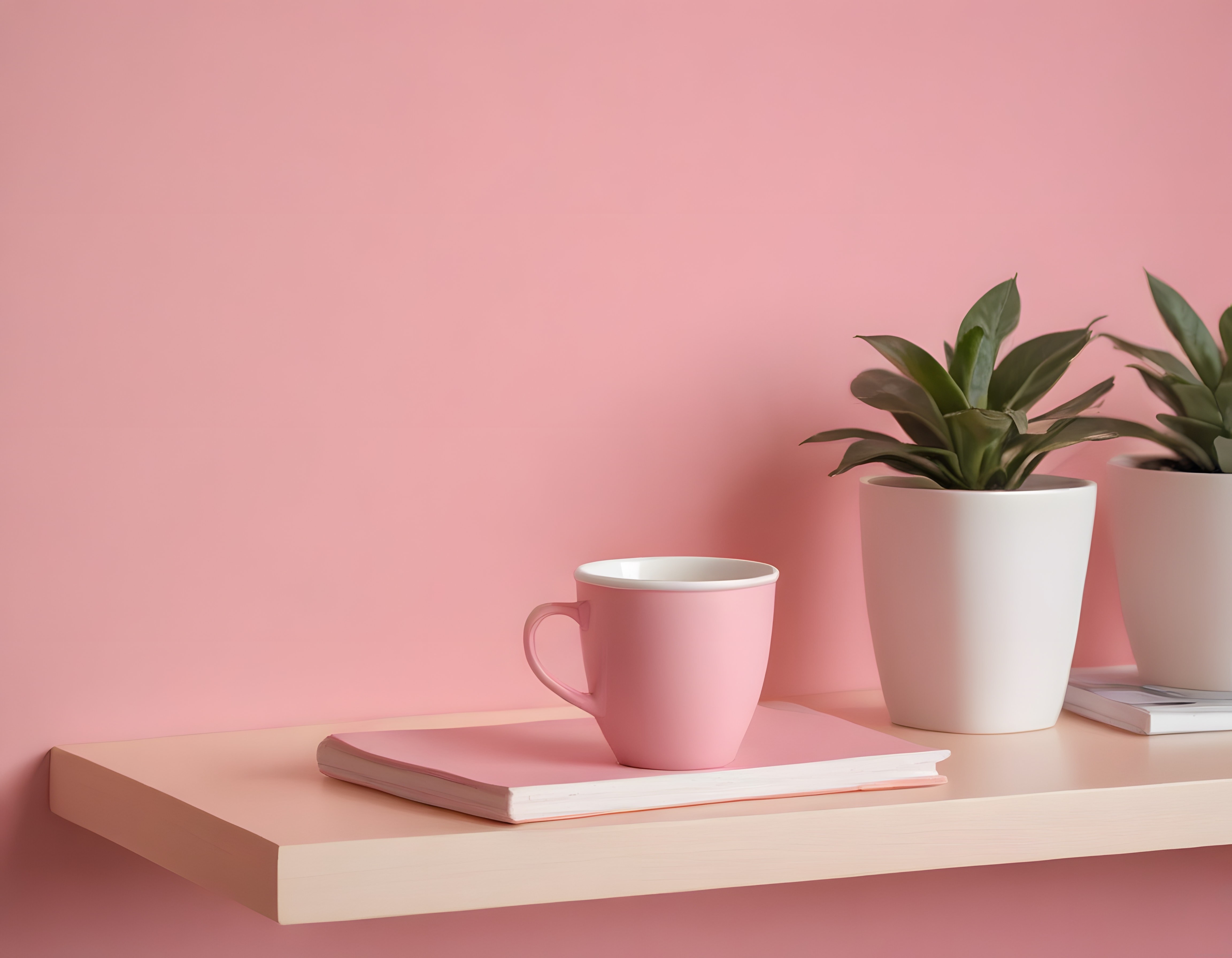 Pastel Pembe Odada Minimalist Raf Dekorasyonu ve Sıcacık Bir Köşe