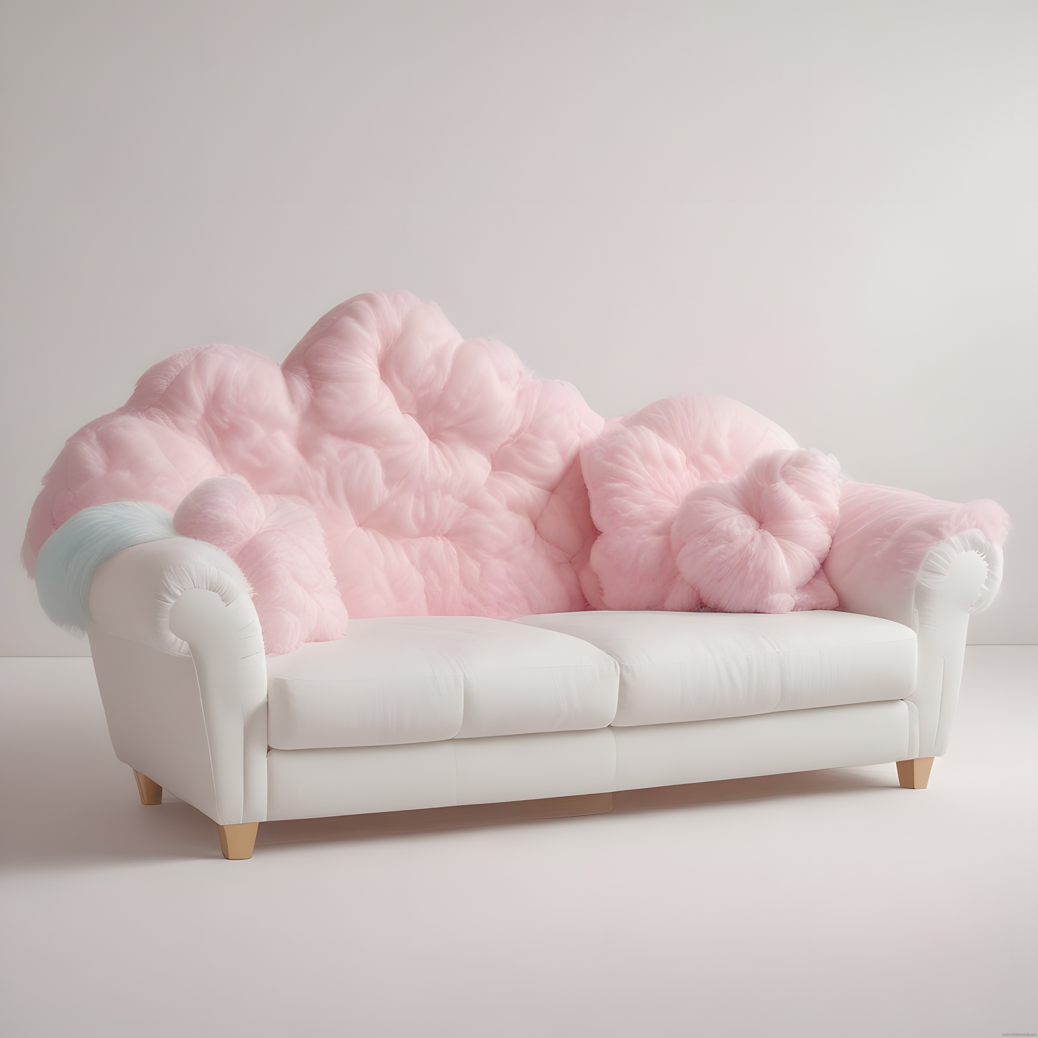 Pastel Pembe Pamuk Şeker Tasarımlı Beyaz Kanepe ile Masalsı Ev Dekorasyonu