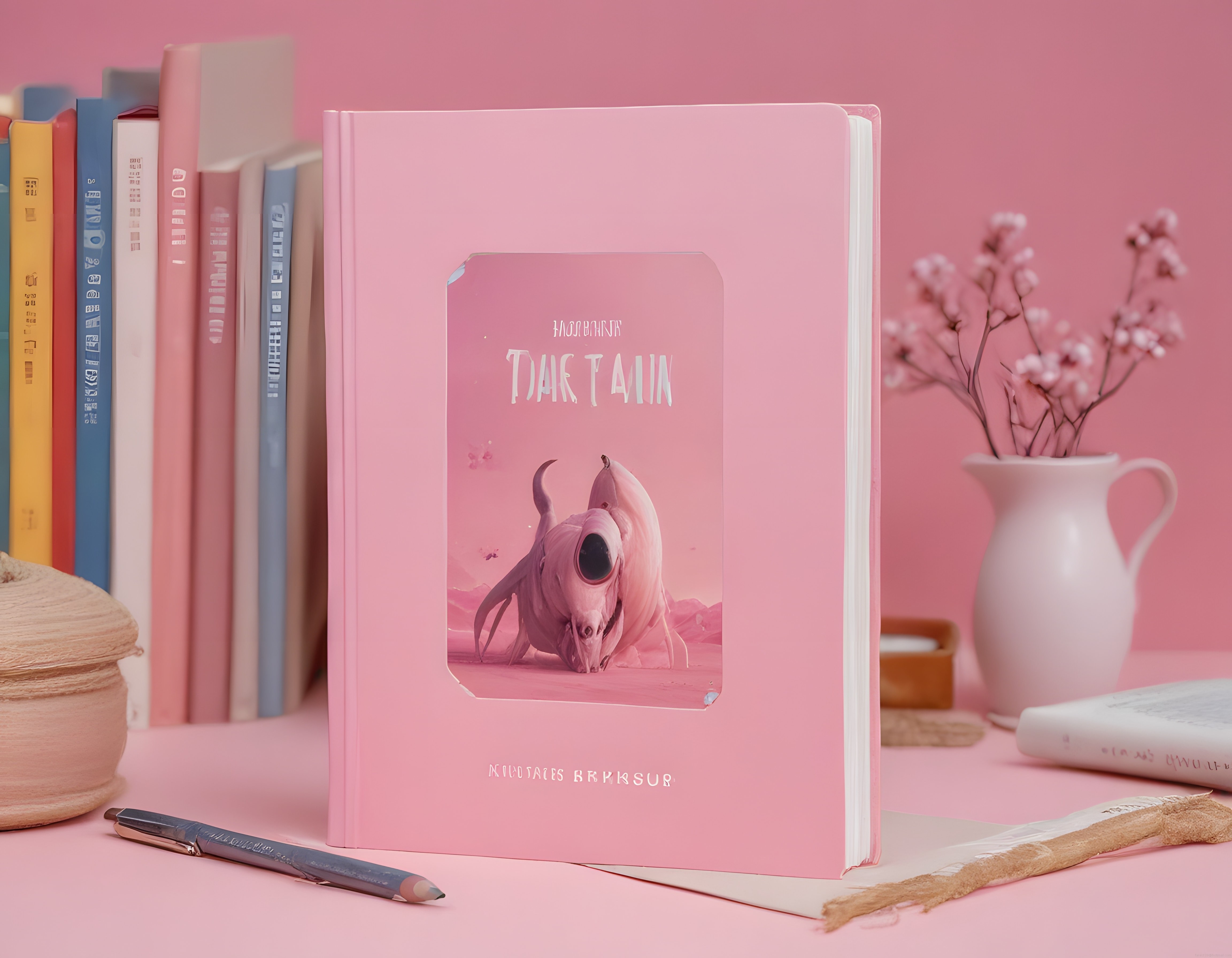 Pastel Pembe Tonda Fantastik Kitap Tasarımı ve Estetik Masa Düzeni
