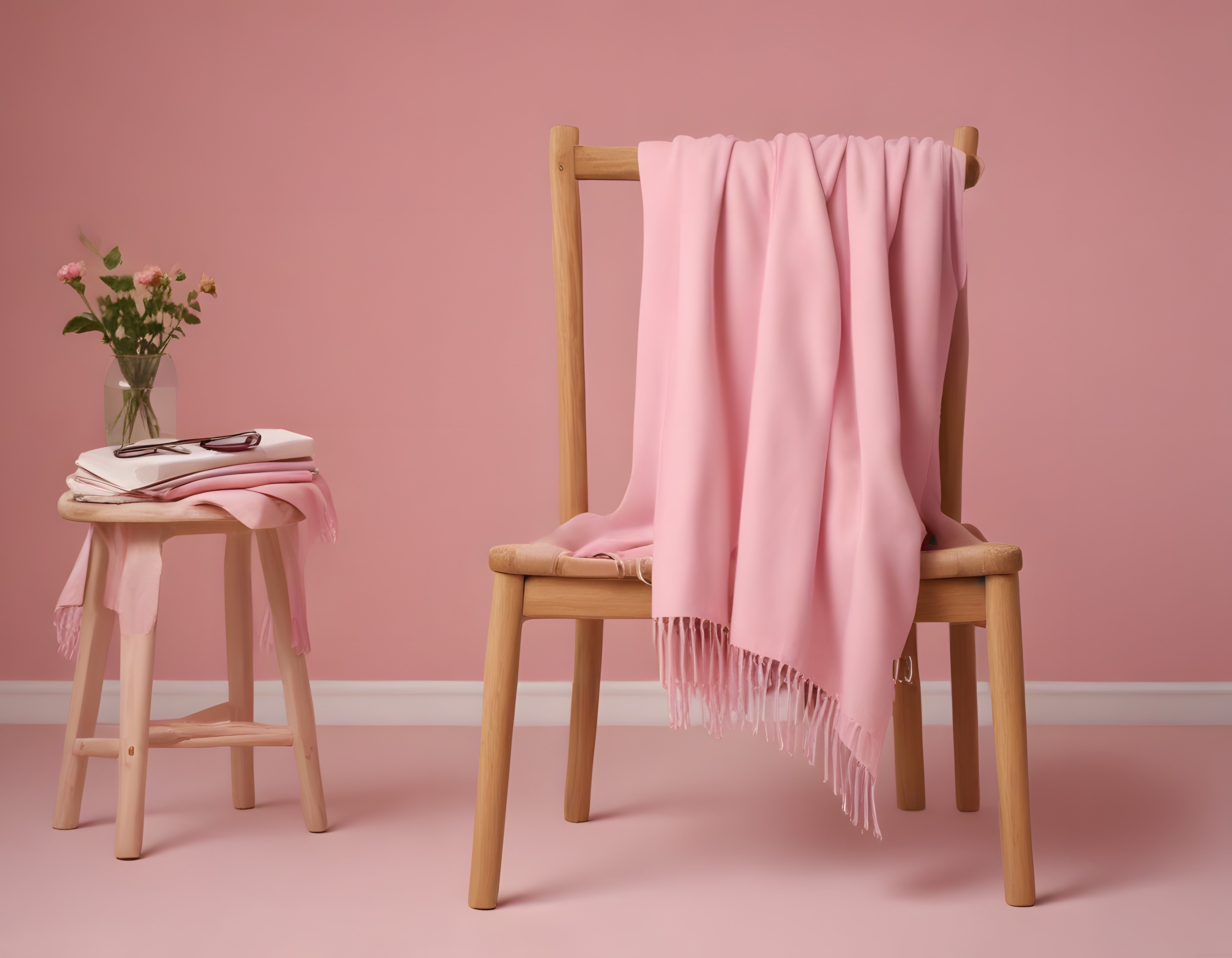 Pastel Pembe Tonlarında Minimalist Ev Dekorasyonu ve Ahşap Detaylar