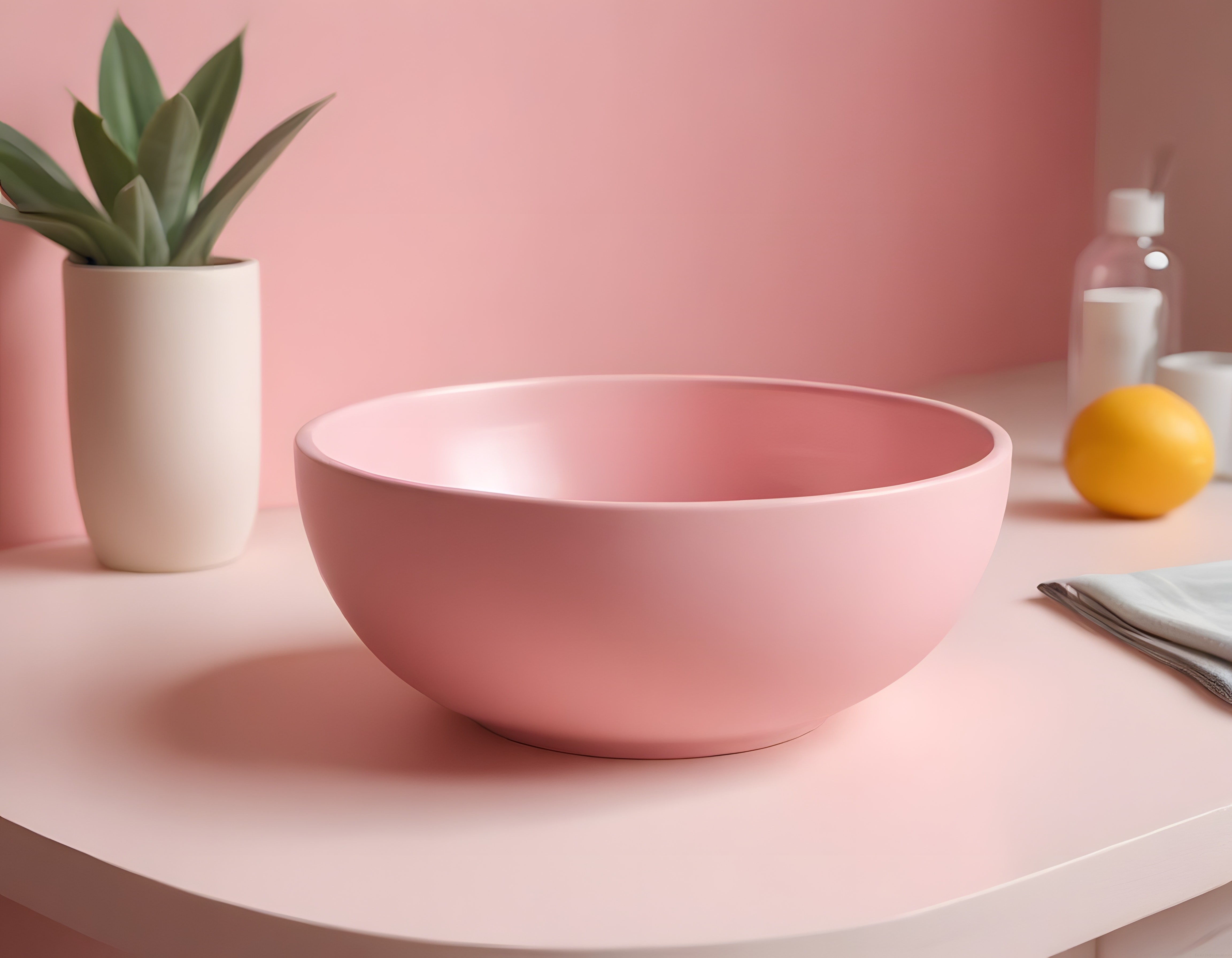pastel pembe tonlarında minimalist seramik kase ve ev dekorasyonu aksesuarları