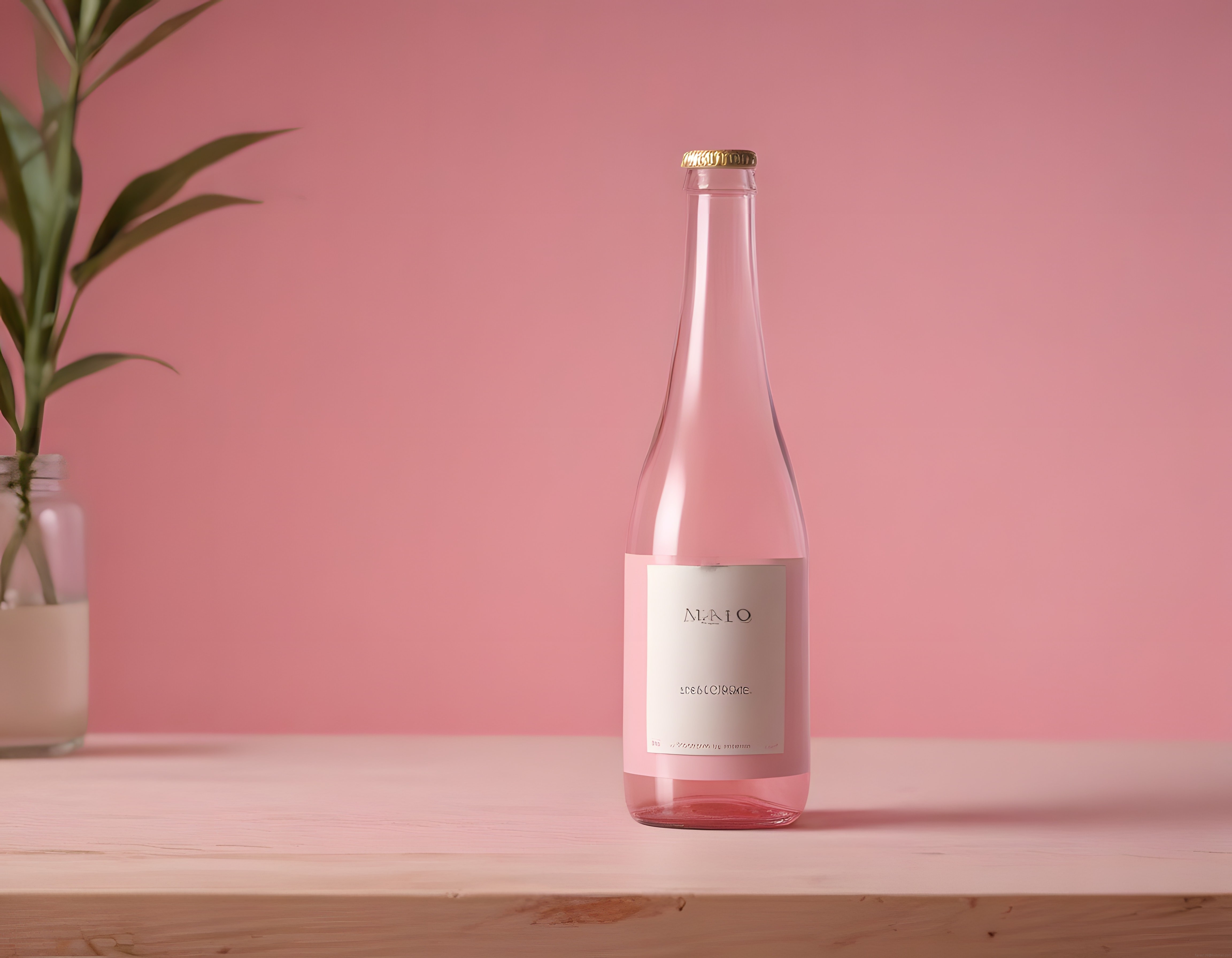 Pastel pembe tonlarında modern içecek şişesi ve minimalist ürün çekimi