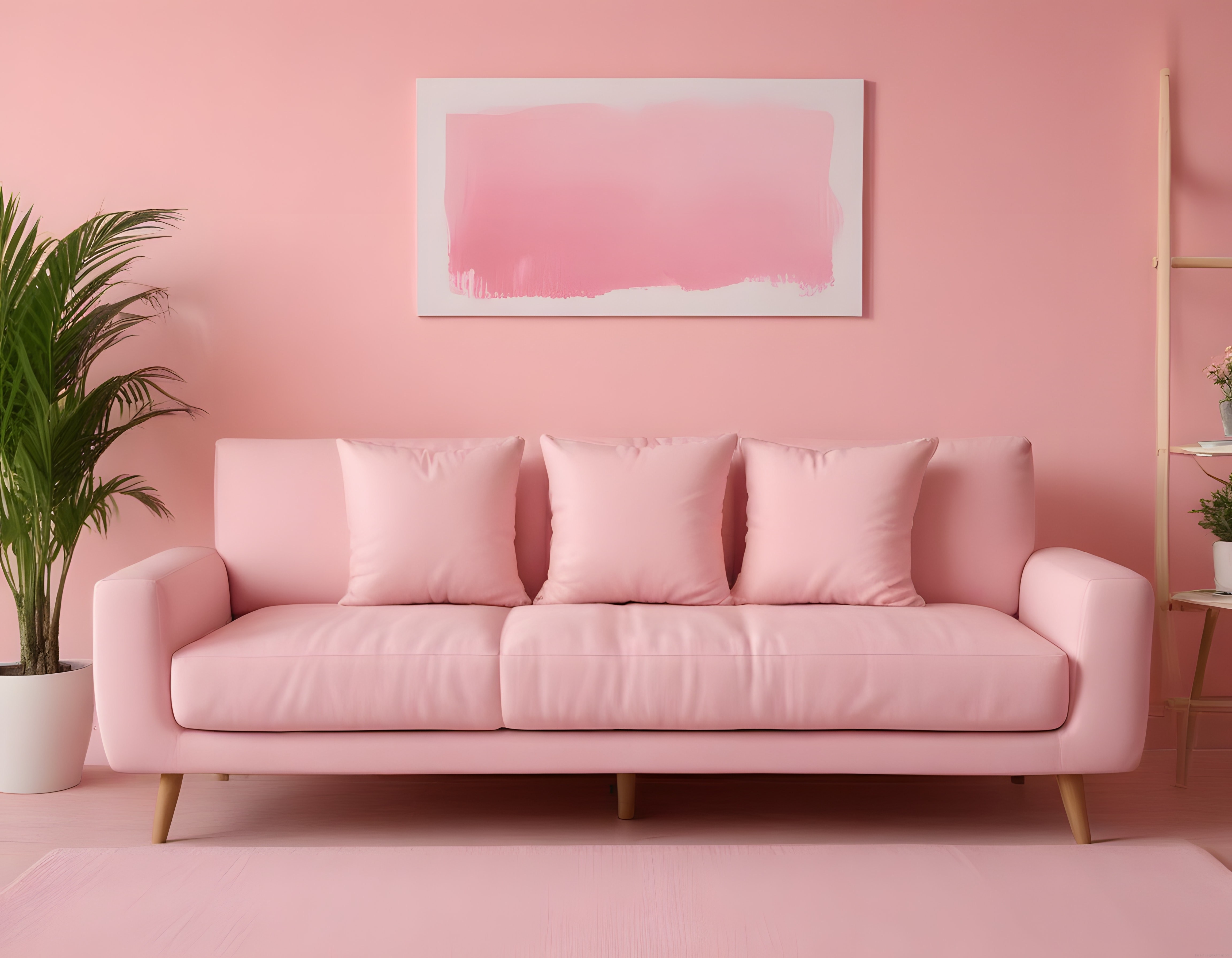 Pastel Pembe Tonlarında Modern ve Minimalist Bir Salon Dekorasyonu
