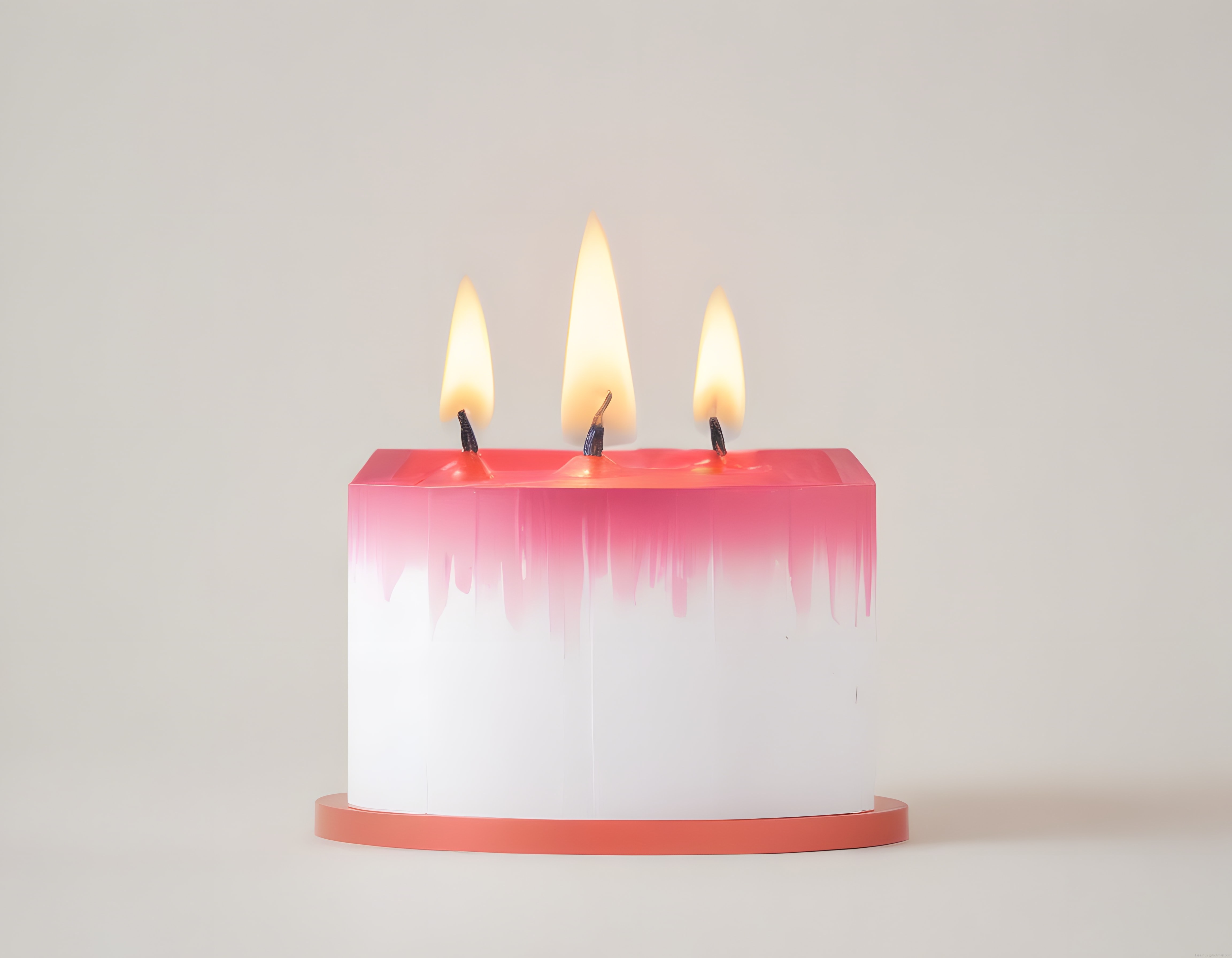 Pastel Pembe ve Beyaz Ombre Doğum Günü Mumu: Üç Alevli Dekoratif Tasarım