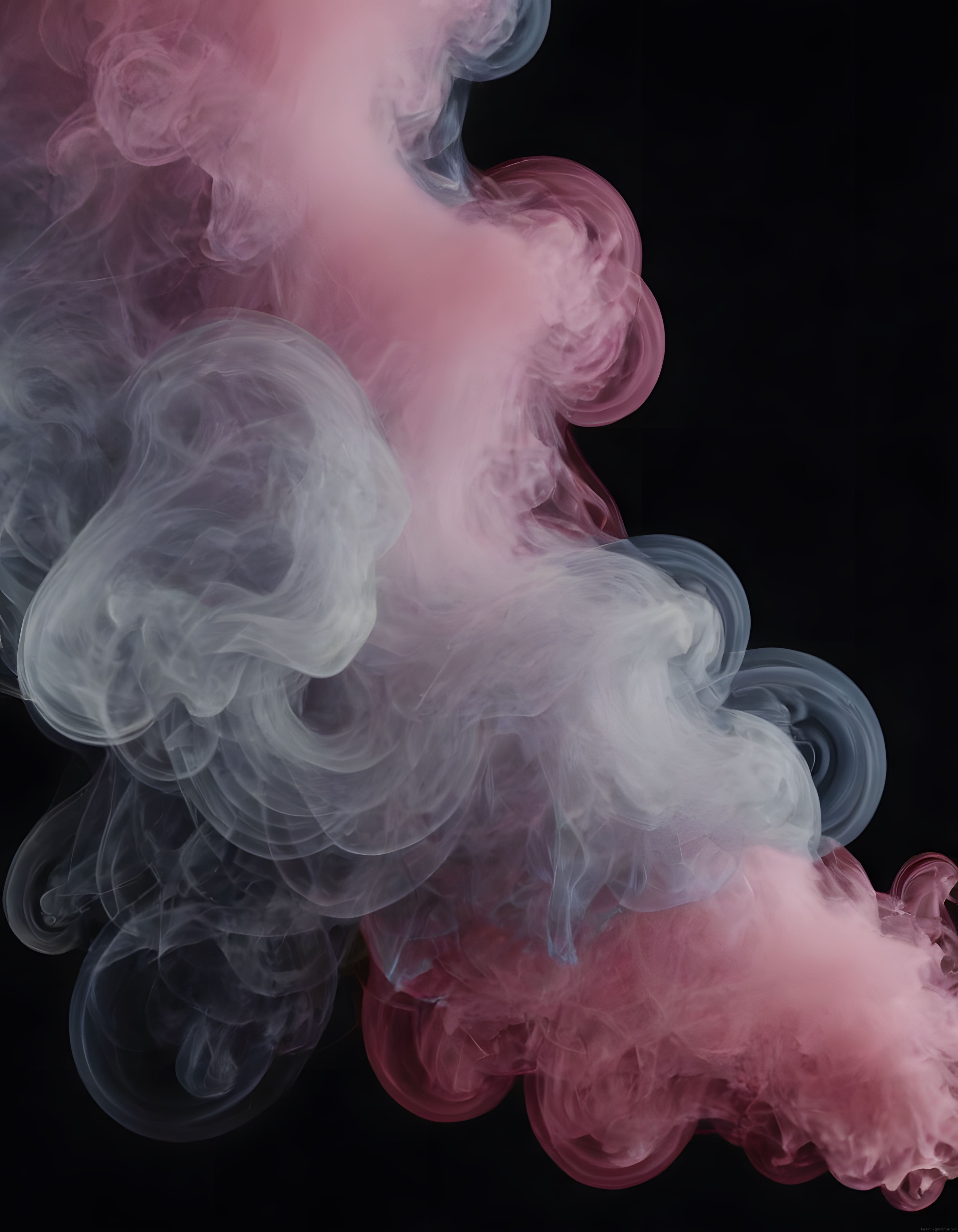 Pastel Pembe ve Gri Tonlarda Akışkan Dumanın Siyah Zemindeki Mistik Dansı